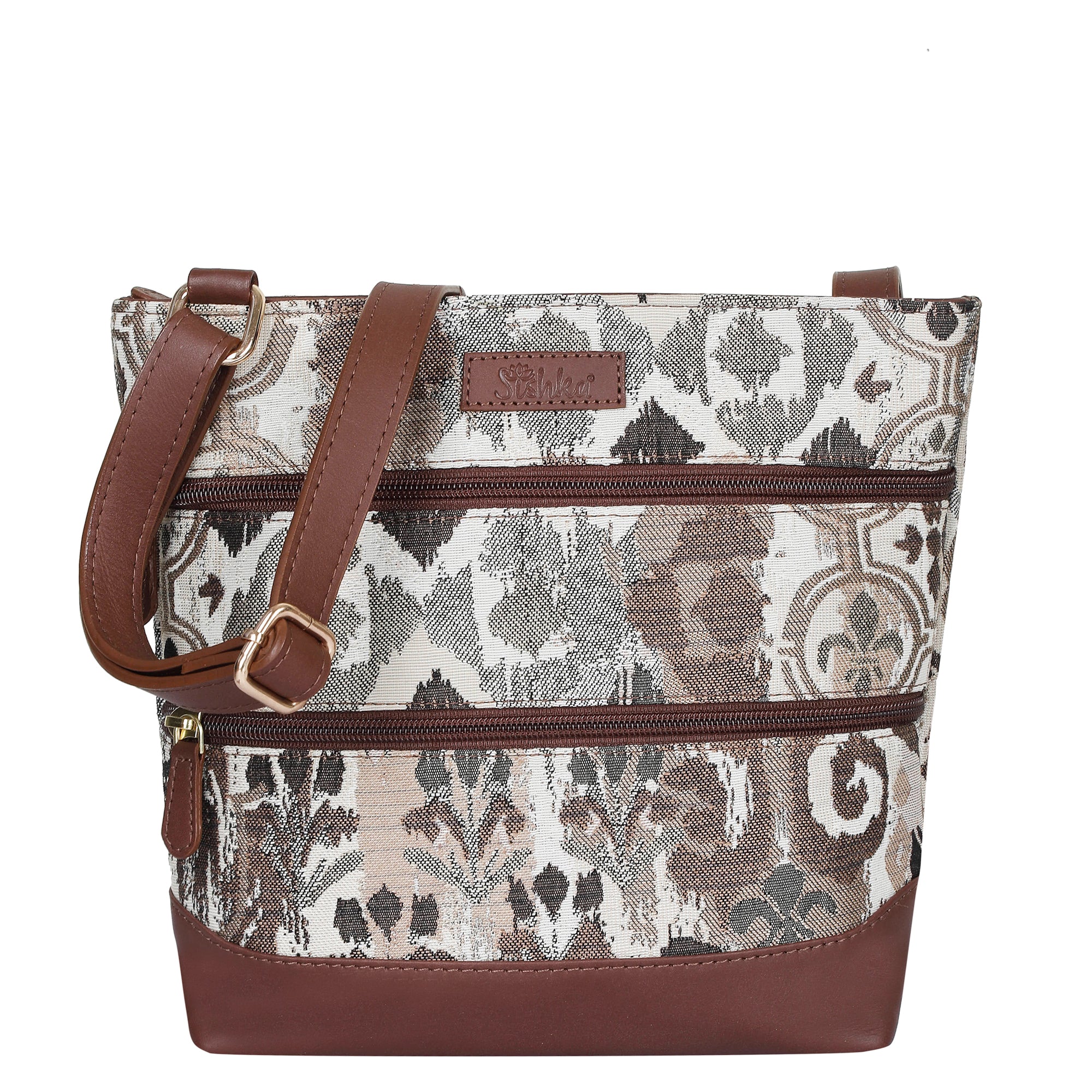 Sishka Abstract Tapestry Crossbody Sling Bag for Women – Shoulder & Messenger Purse with Leather Trim and Adjustable Strap