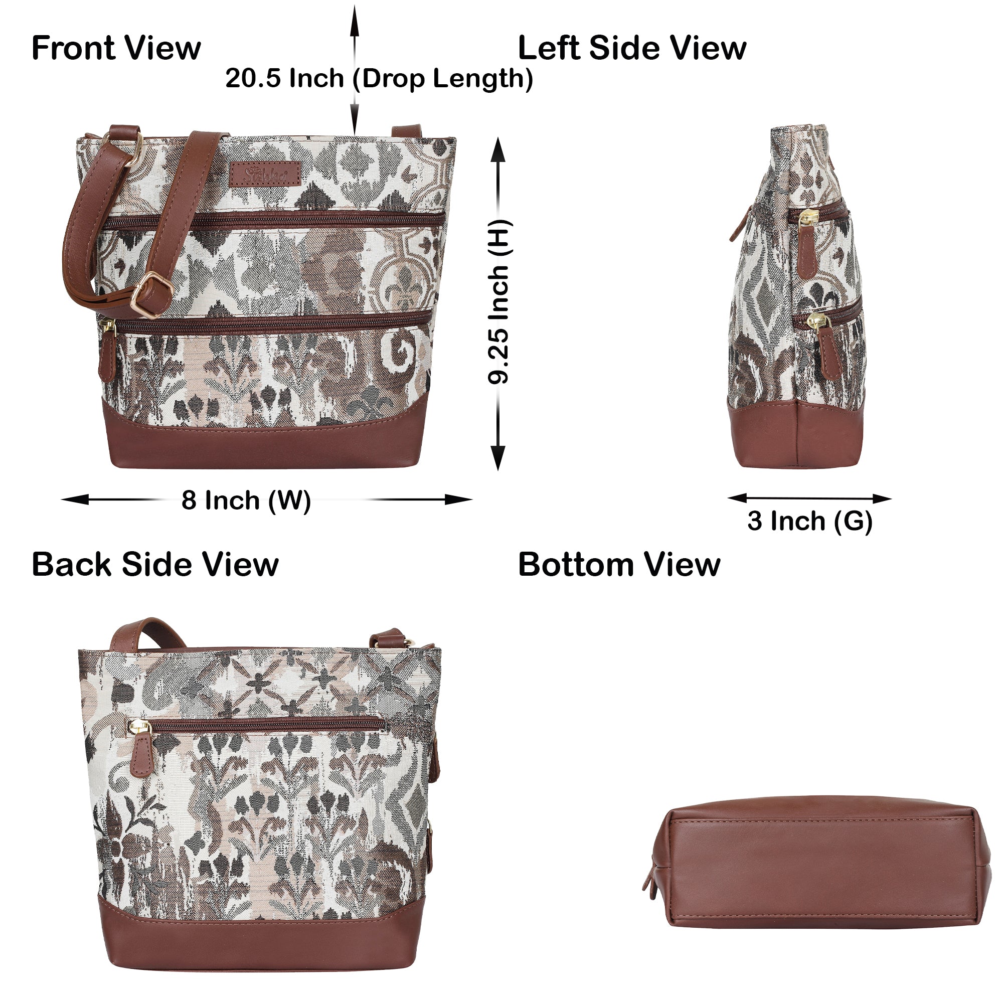 Sishka Abstract Tapestry Crossbody Sling Bag for Women – Shoulder & Messenger Purse with Leather Trim and Adjustable Strap