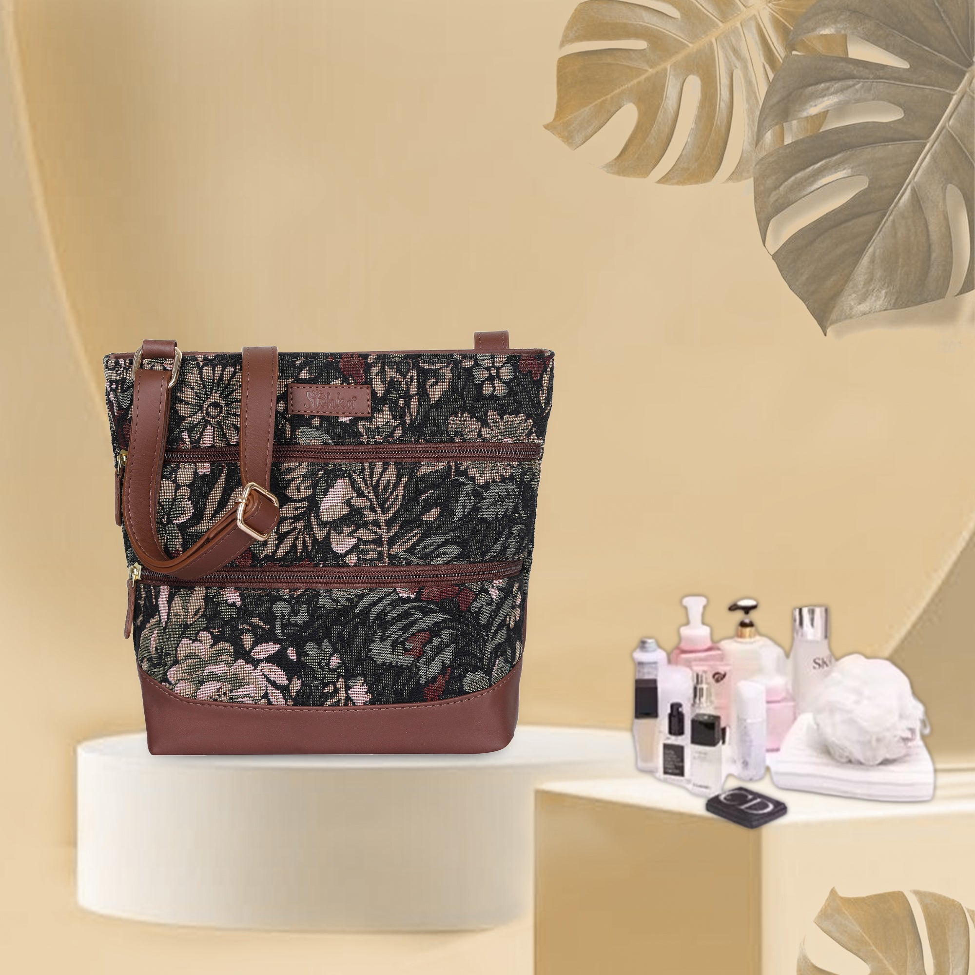 Vintage Tapestry Crossbody Sling Bag for Women – Shoulder & Messenger Purse with Leather Trim