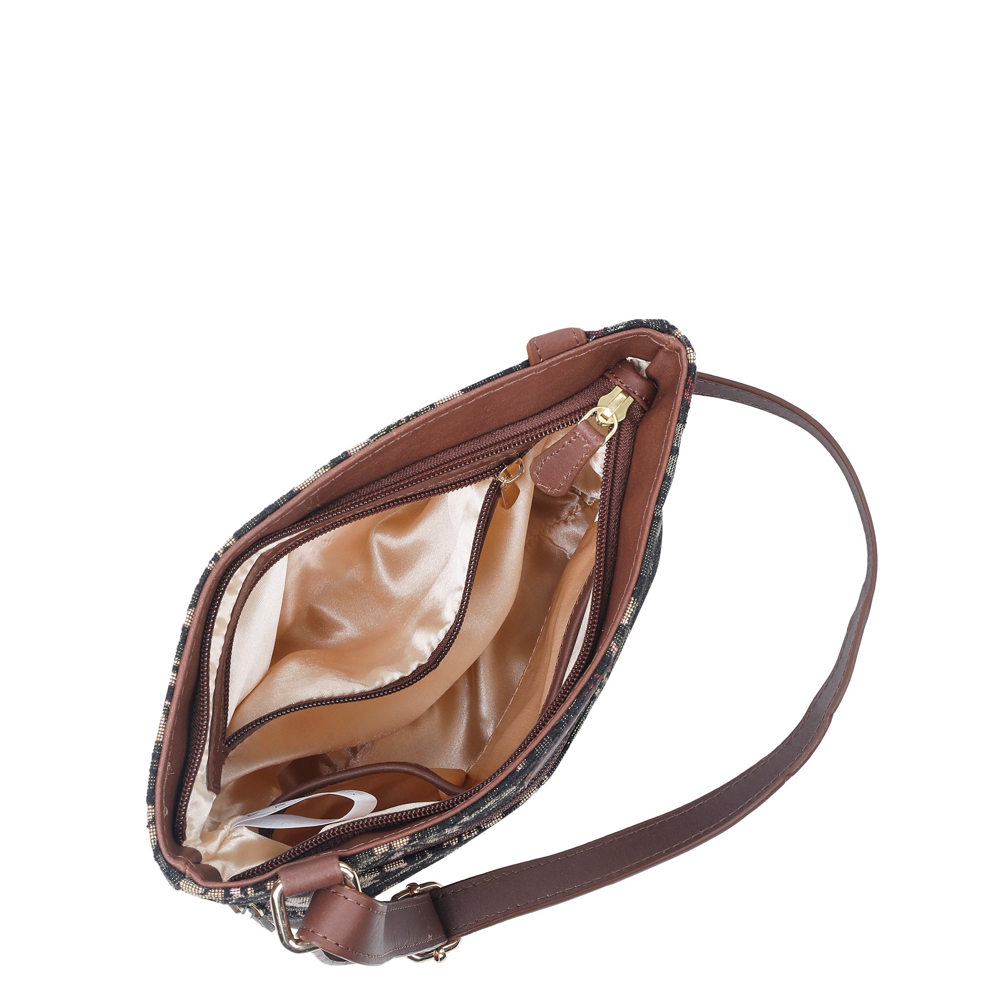 Vintage Tapestry Crossbody Sling Bag for Women – Shoulder & Messenger Purse with Leather Trim
