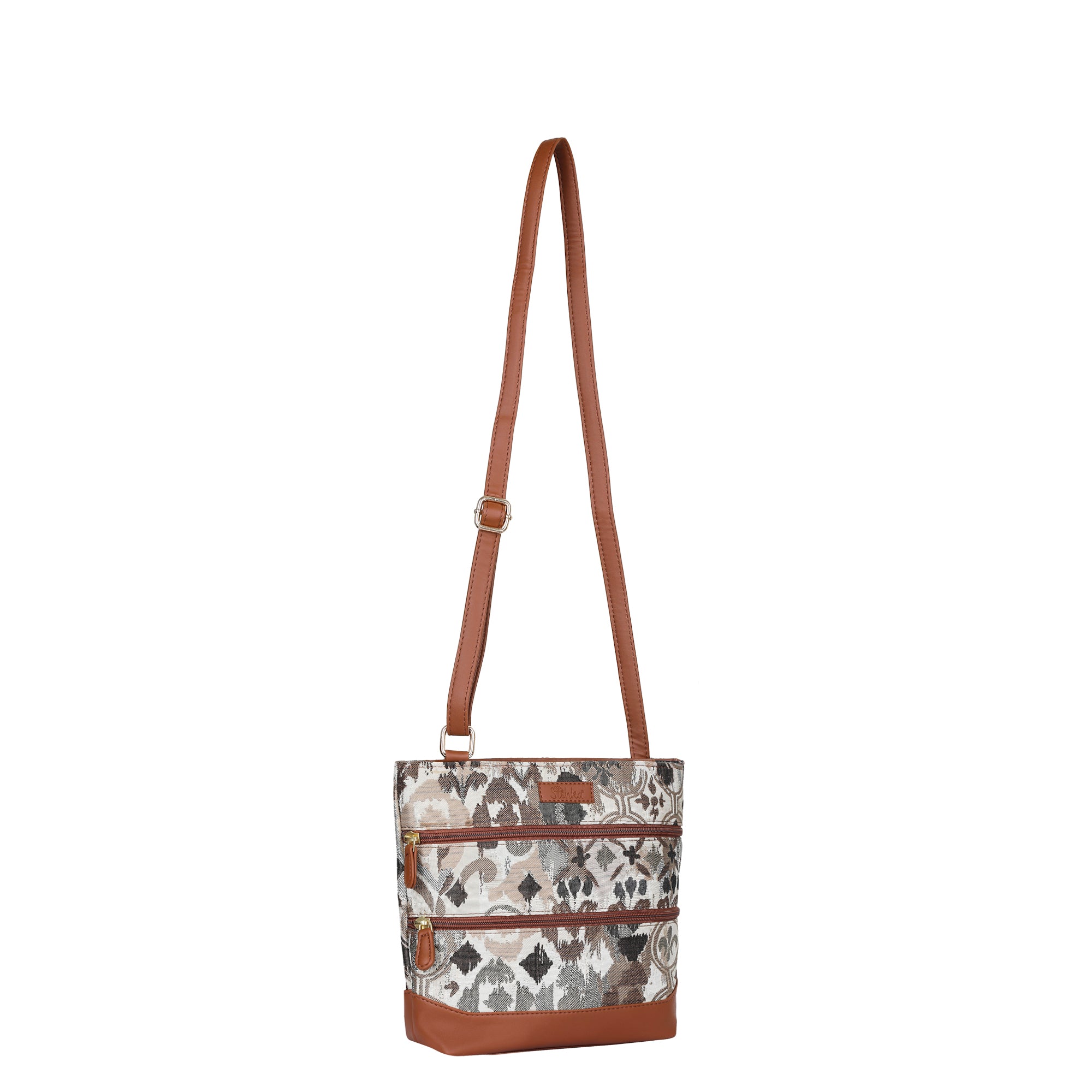 Women’s Abstract Design Tapestry Crossbody Sling Bag – Shoulder & Messenger Purse with Vegan Leather for Outings