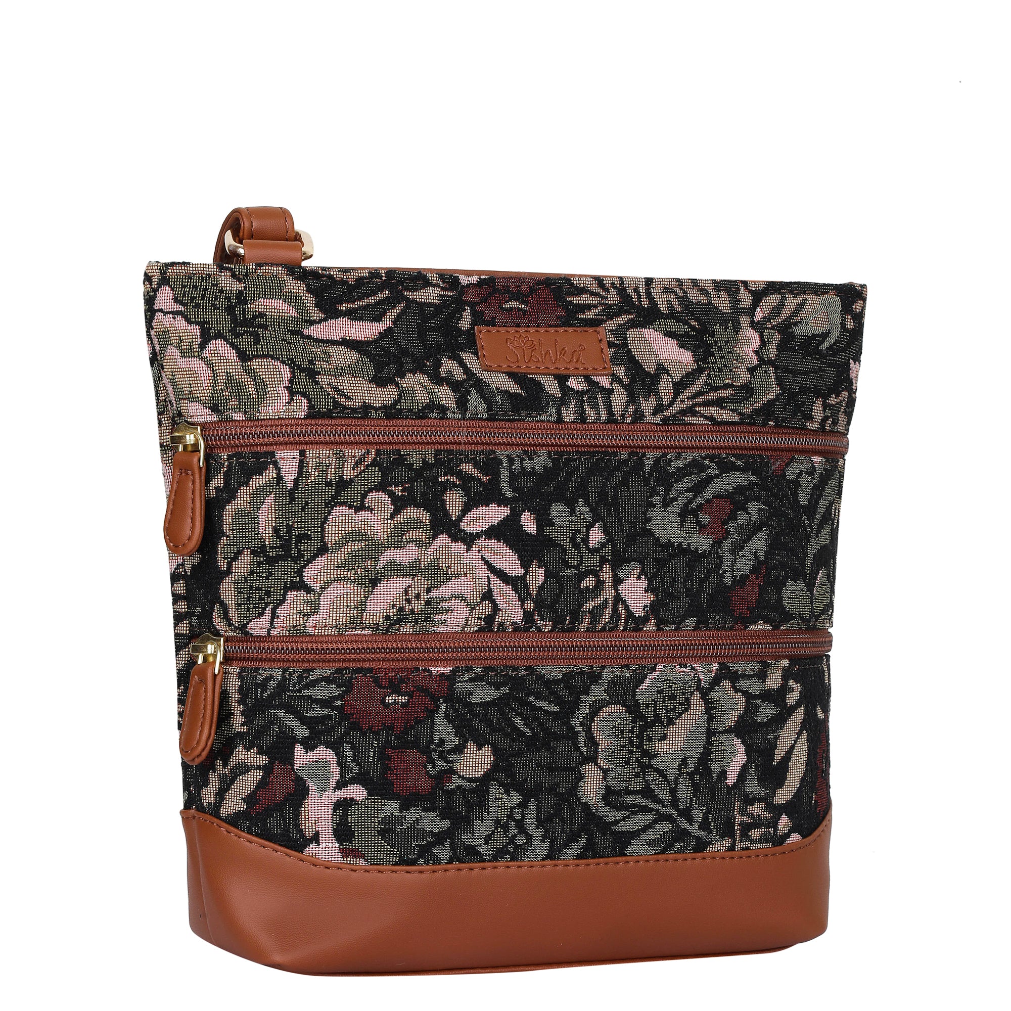Women’s Vintage Tapestry Crossbody Sling Bag – Shoulder & Messenger Purse with Vegan Leather Trim & Adjustable Strap for Daily Use