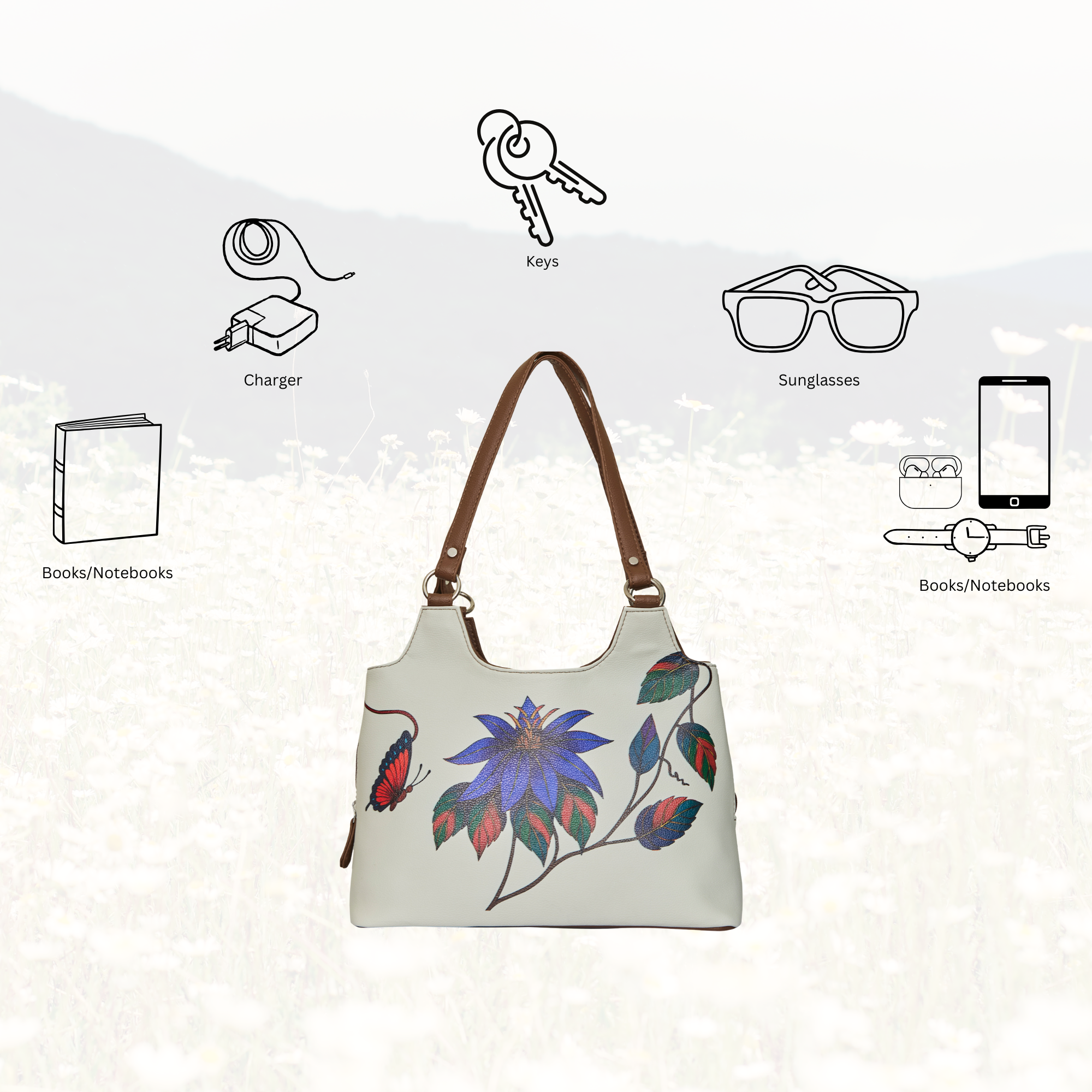 Printed Genuine Leather Shoulder Tote Bag for Women – Stylish Top Handle Handbag Purse– Travel, Office & Daily Use