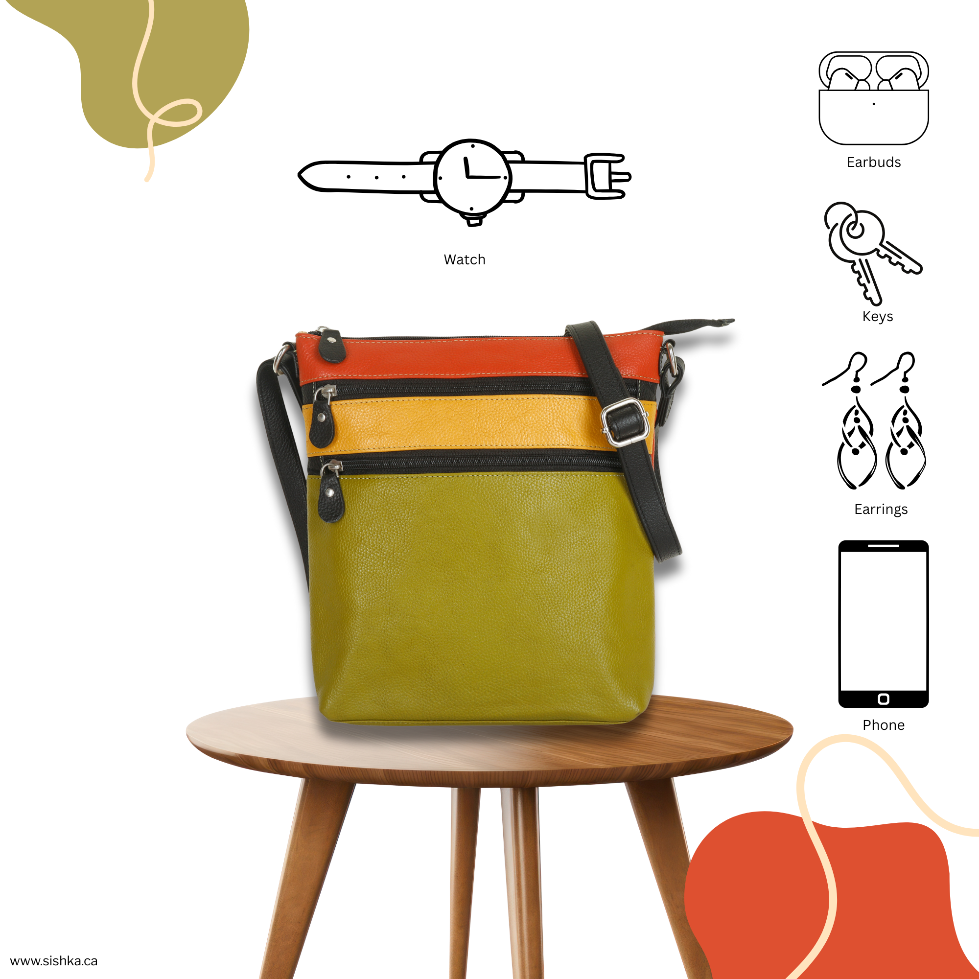 Women’s Leather Crossbody Sling Bag – Adjustable Shoulder bag – Everyday Ladies Travel Purse for Work, Shopping & Daily Use