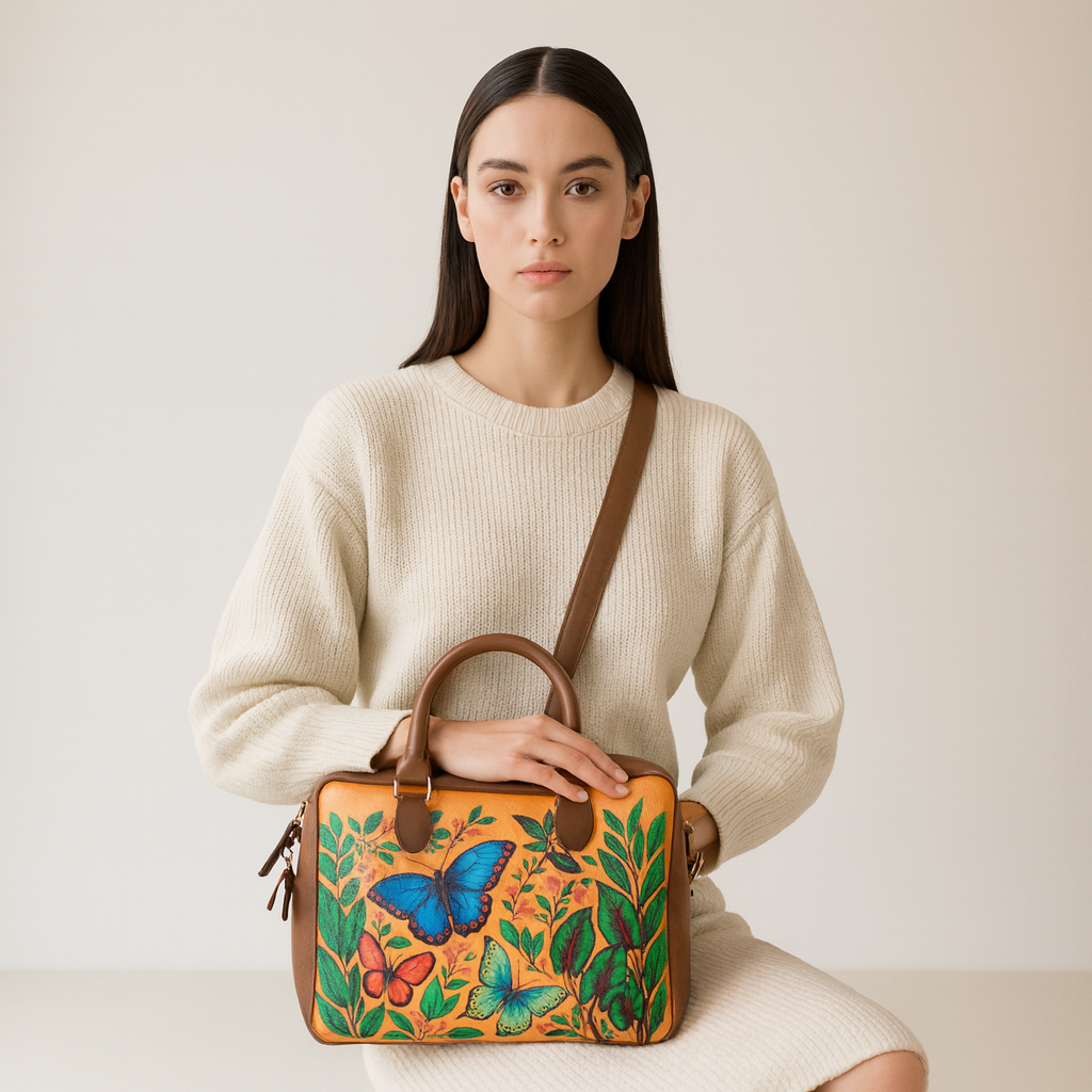 Women's Leather Crossbody Bag with Top Handle – Versatile Printed Shoulder, Tote & Business Handbag – Work, Travel & Daily Use