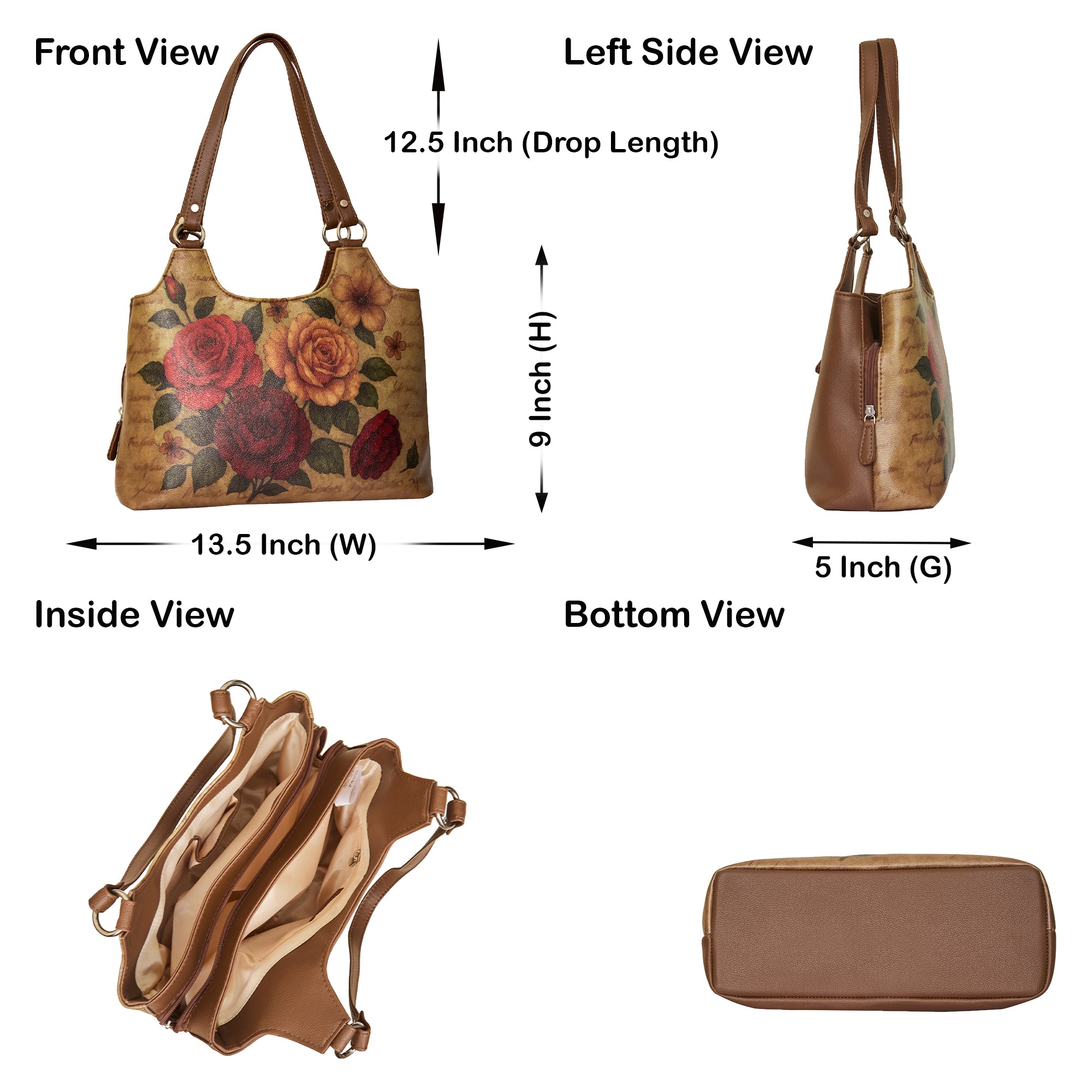 Printed Genuine Leather Shoulder Tote Bag for Women – Stylish Top Handle Handbag Purse– Travel, Office & Daily Use