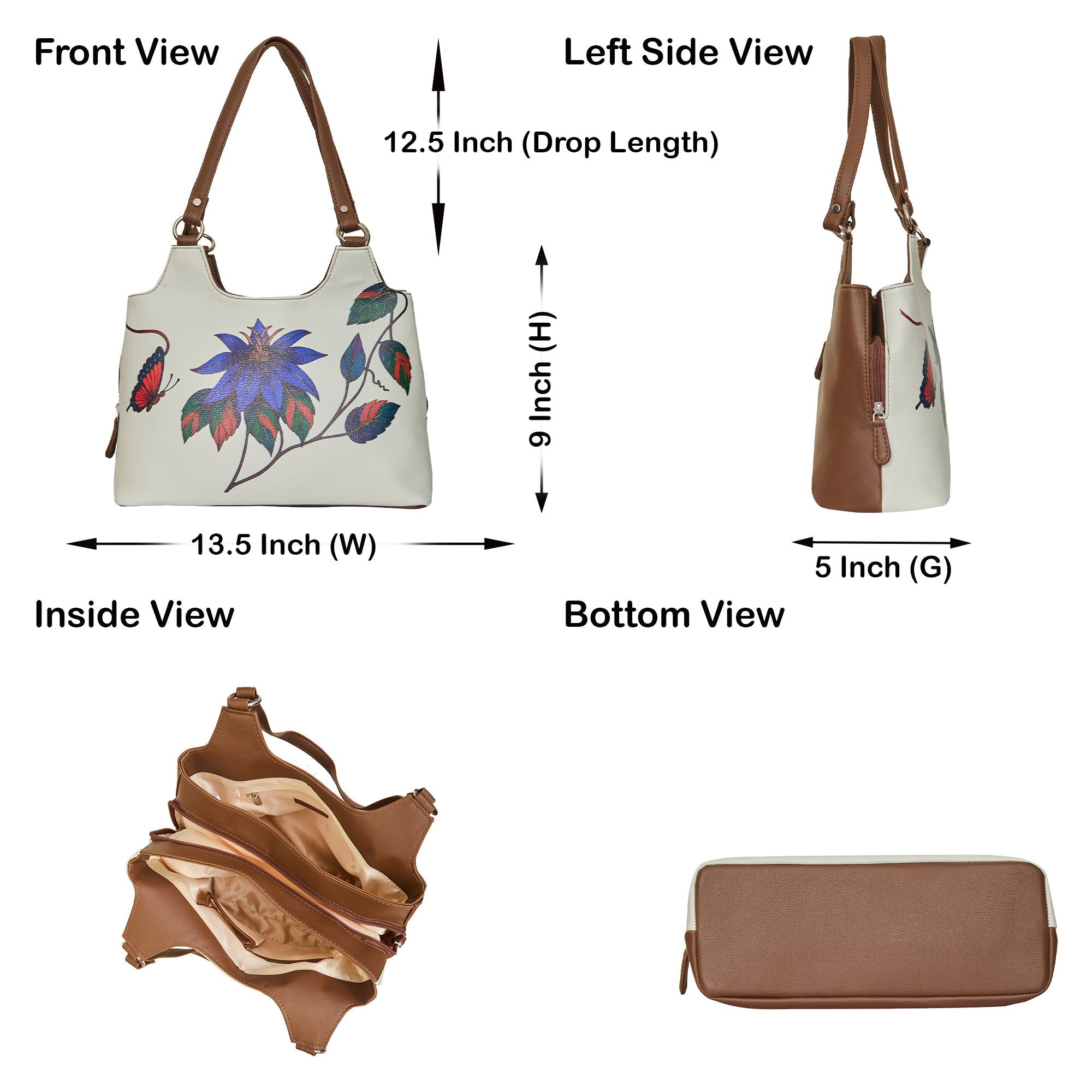 Printed Genuine Leather Shoulder Tote Bag for Women – Stylish Top Handle Handbag Purse– Travel, Office & Daily Use