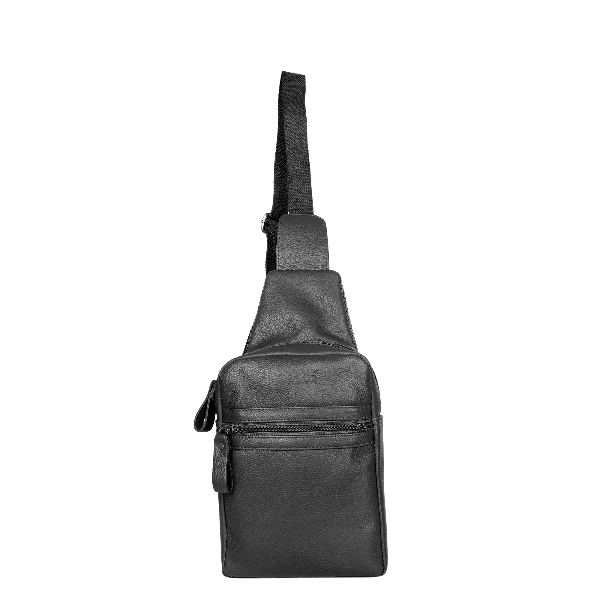 Premium Leather Fanny Sling Bag For Women Men Chest Pack Crossbody Shoulder Belt Bags Travel-Black