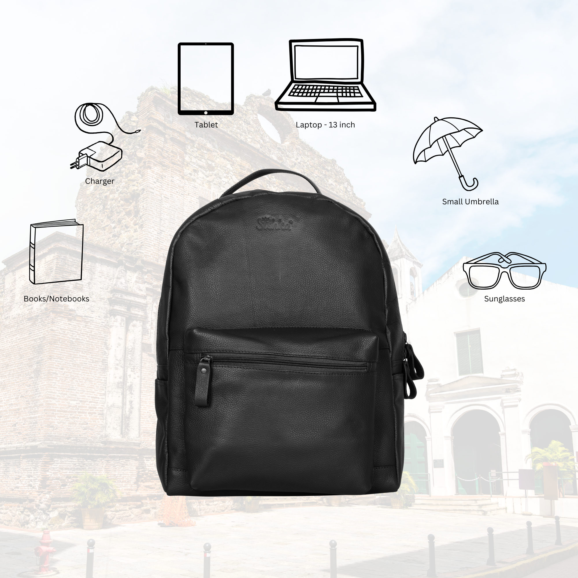 Genuine Leather Black Backpack |16" H Travel Backpack for Women & Men | Multipurpose Daypack- Business, Office, Work, Gifting