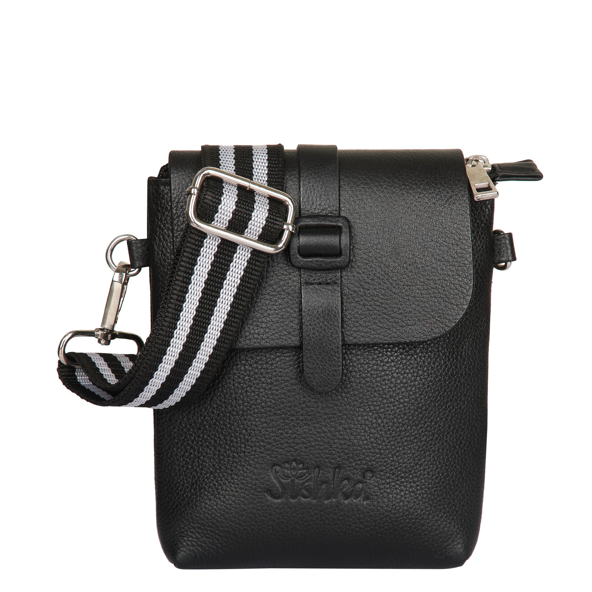 Leather Black Messenger Bag for Men & Women –Small Crossbody Shoulder Bag, Side Sling Bag for Travel, Work & Daily Use