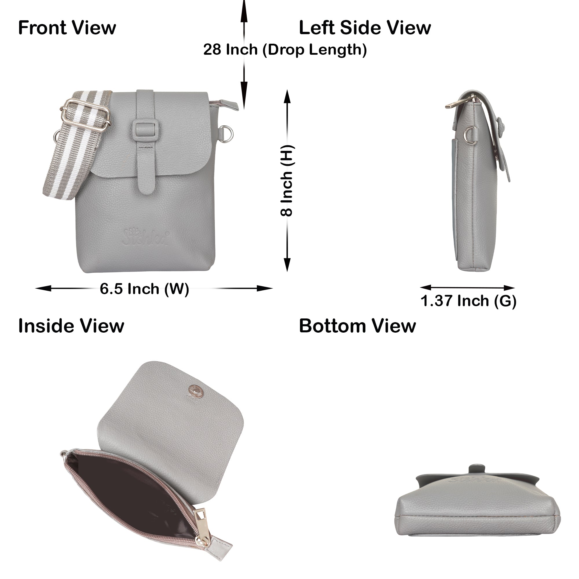 Leather Grey Messenger Bag for Men & Women –Small Crossbody Shoulder Bag, Side Sling Bag for Travel, Work & Daily Use