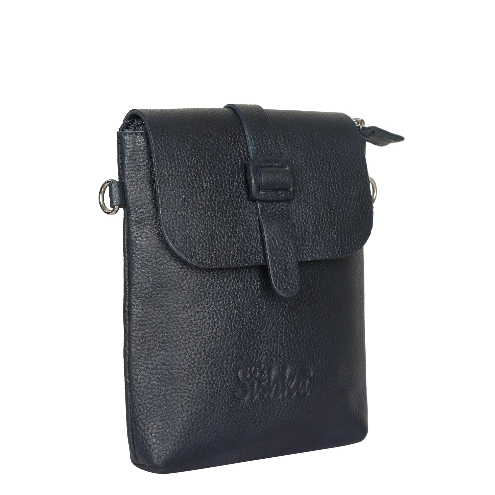 Leather Navy Blue Messenger Bag for Men & Women –Small Crossbody Shoulder Bag, Side Sling Bag for Travel, Work & Daily Use