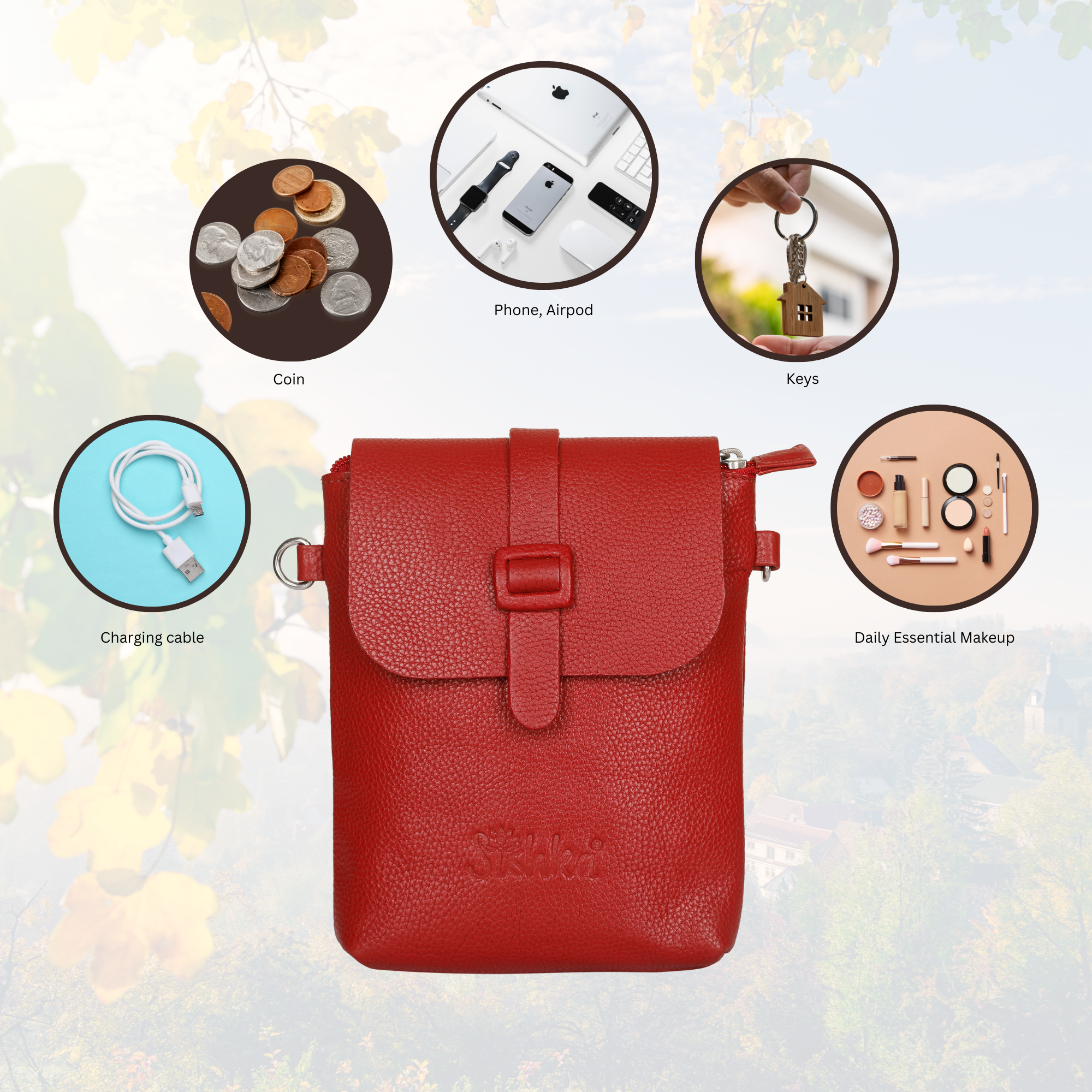 Leather Red Messenger Bag for Men & Women –Small Crossbody Shoulder Bag, Side Sling Bag for Travel, Work & Daily Use