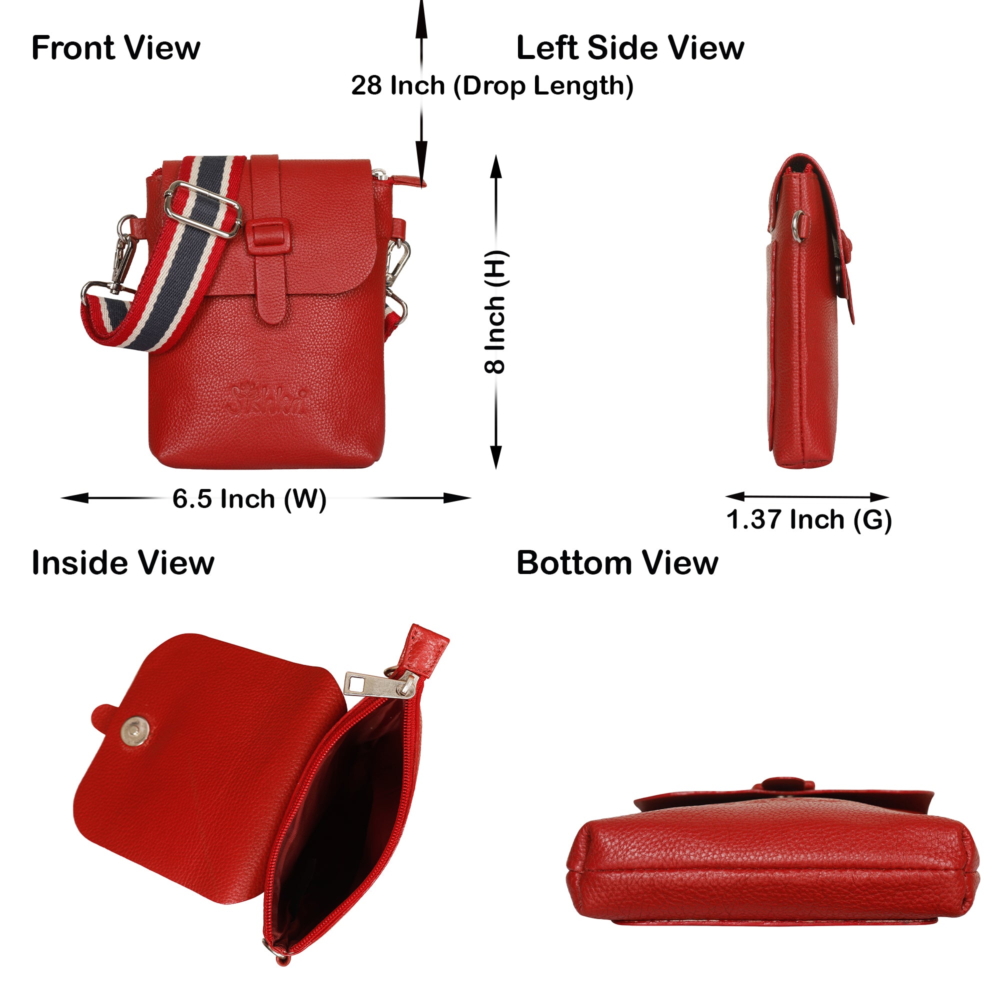 Leather Red Messenger Bag for Men & Women –Small Crossbody Shoulder Bag, Side Sling Bag for Travel, Work & Daily Use