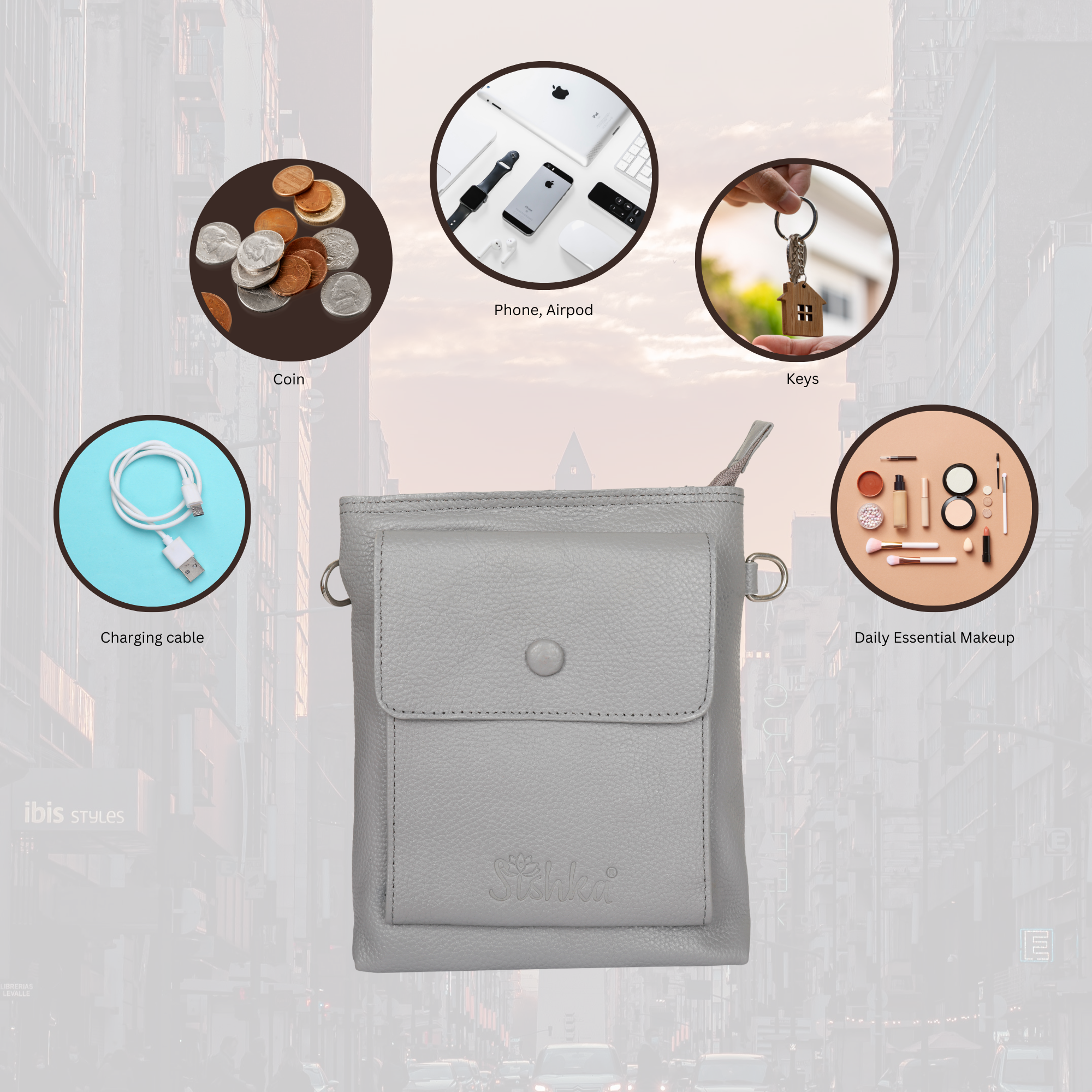 Leather Crossbody Shoulder Bag for Men & Women – Stylish Sling Messenger Bag for Work, Business, Travel & Everyday Use- Grey