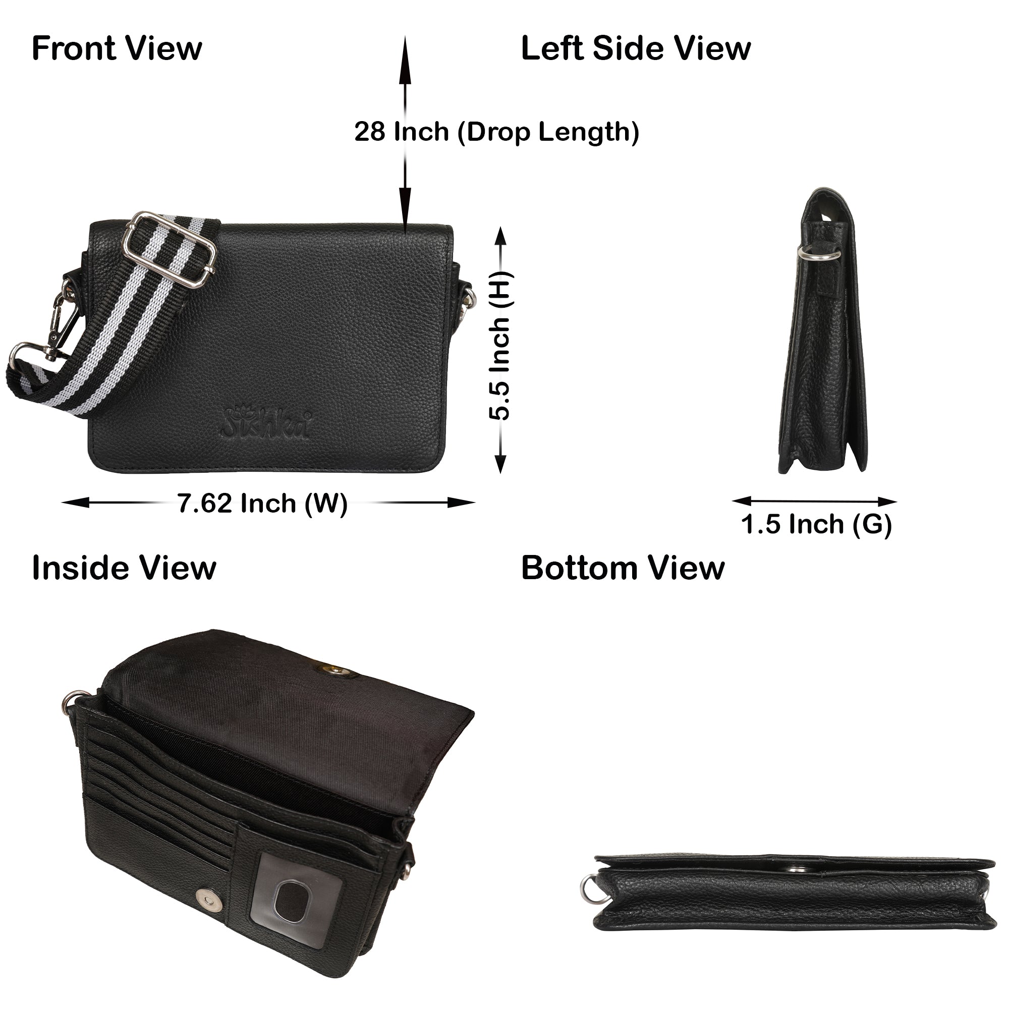 Genuine Leather Black Crossbody Shoulder Bag for Men & Women – Sling Messenger Bag for Work, Business, Travel & Daily Use