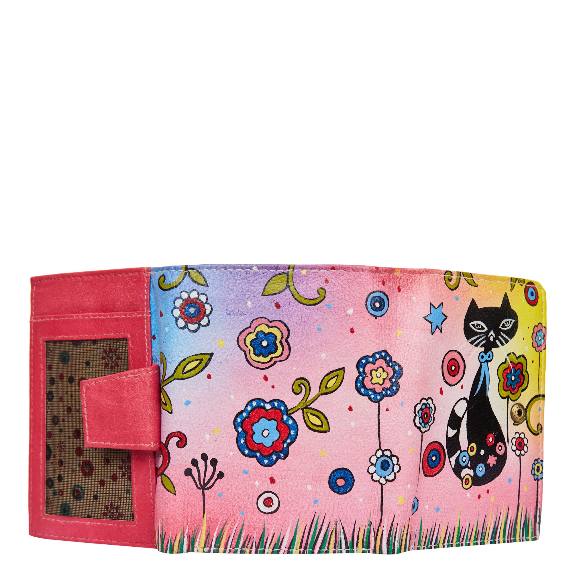 Women’s Hand-Painted Trifold Wallet with Cat Design