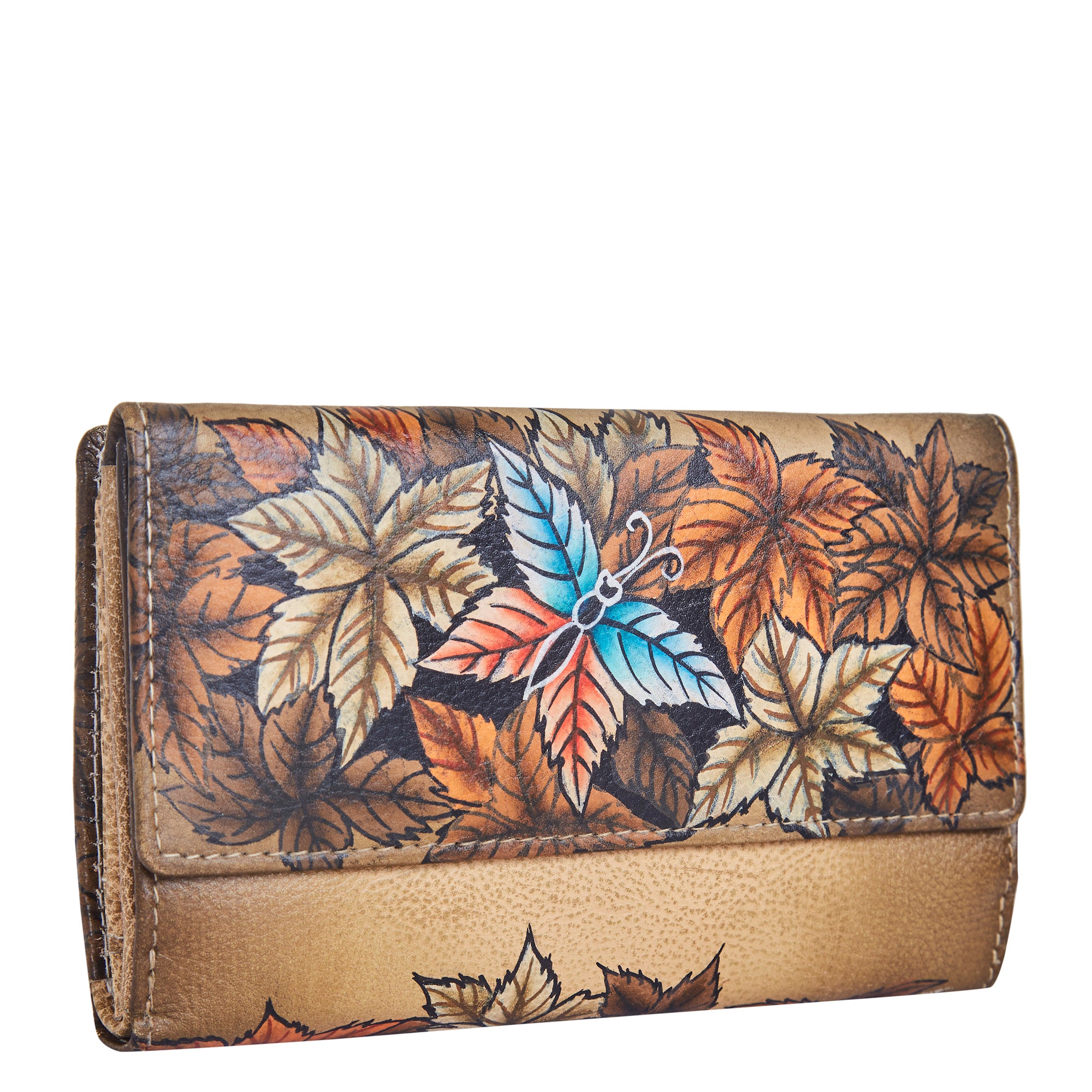 Artisan Hand-Painted Leaf Genuine Leather Bifold Wallet