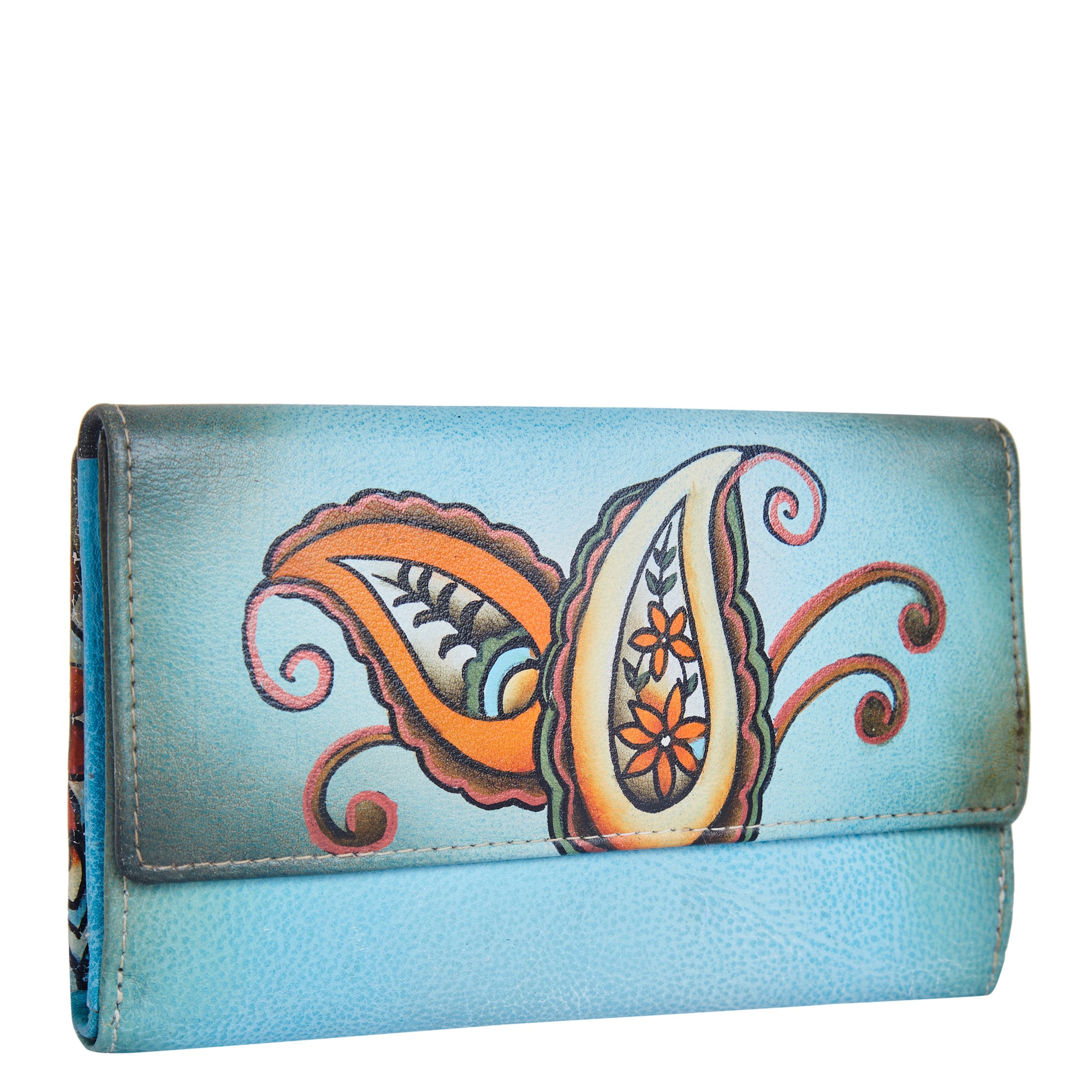 Hand-Painted Mandala Bifold Wallet in Genuine Leather