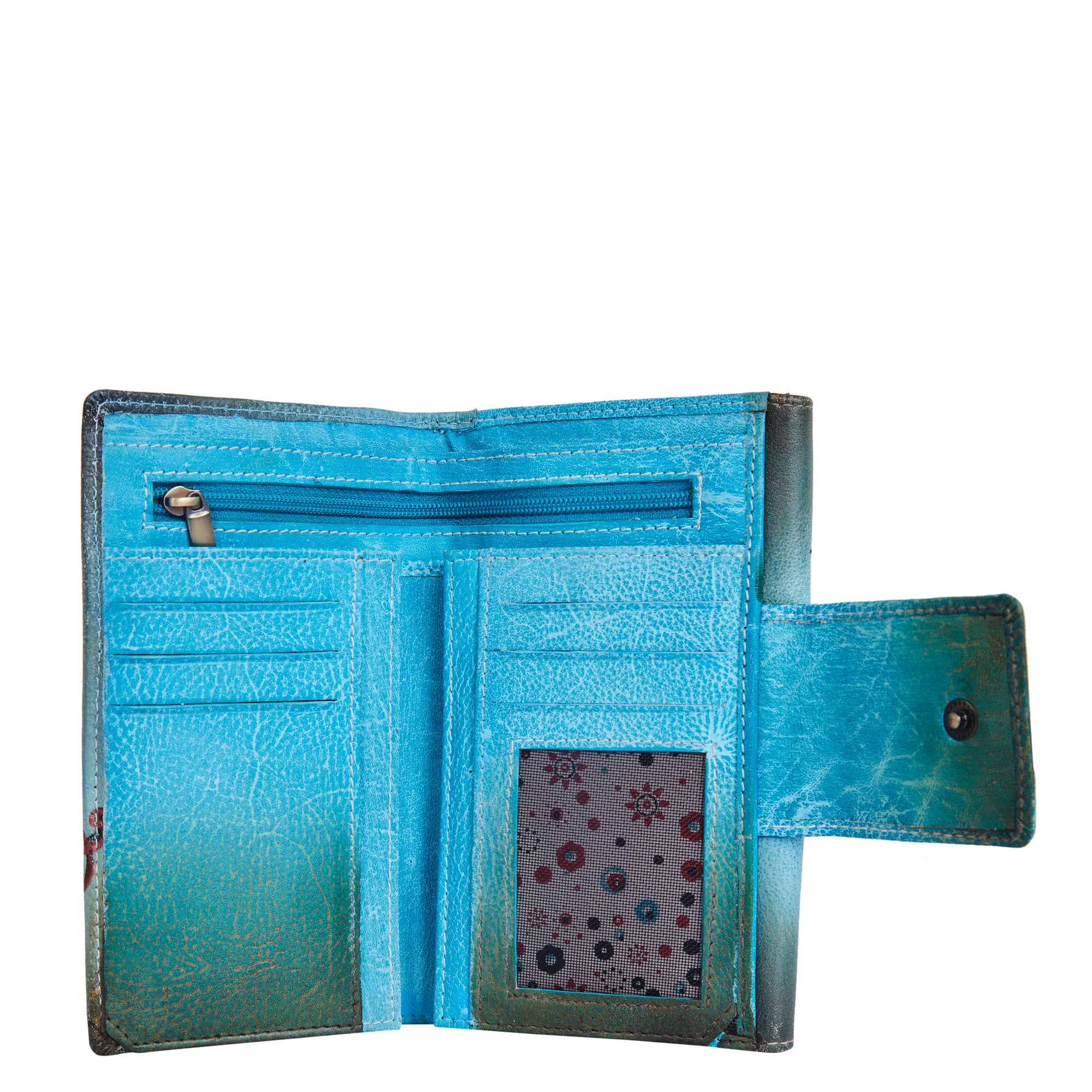 Hand-Painted Mandala Bifold Wallet in Genuine Leather