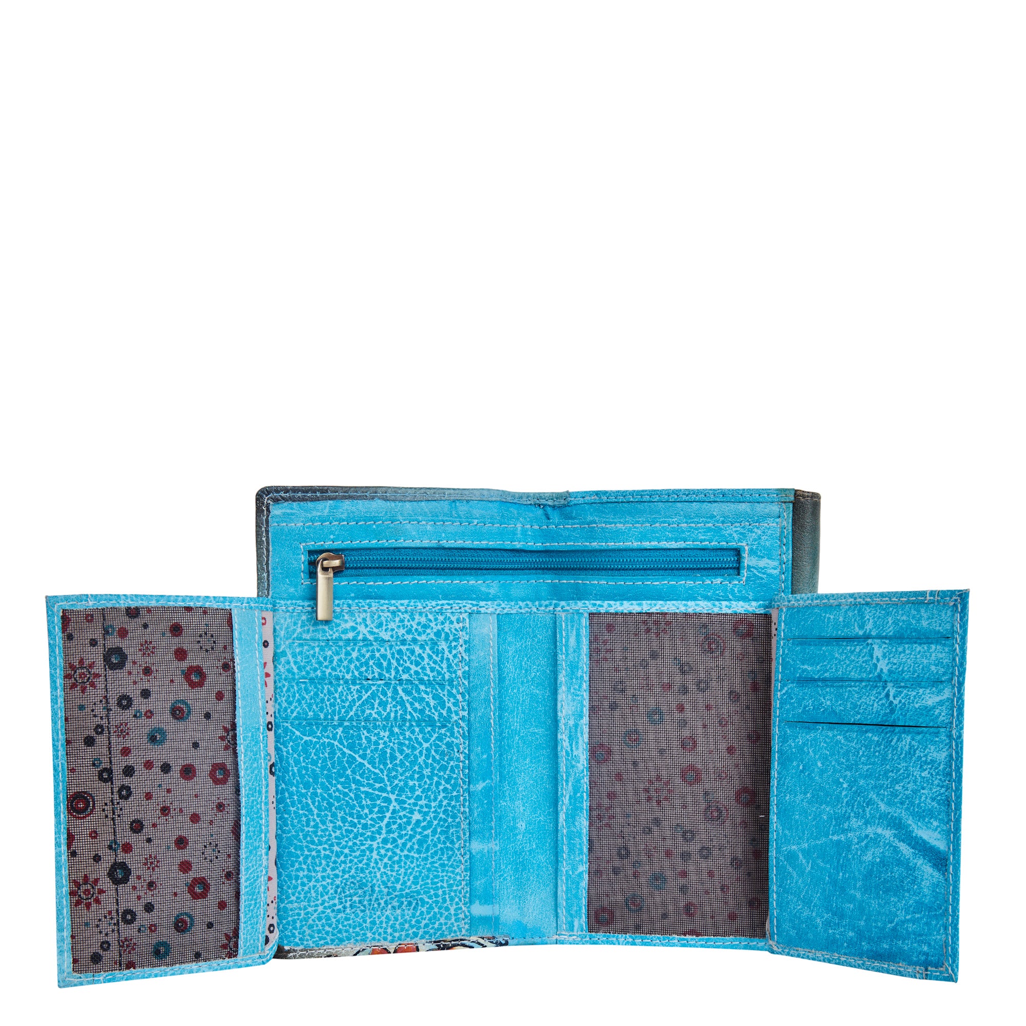 Hand-Painted Mandala Bifold Wallet in Genuine Leather