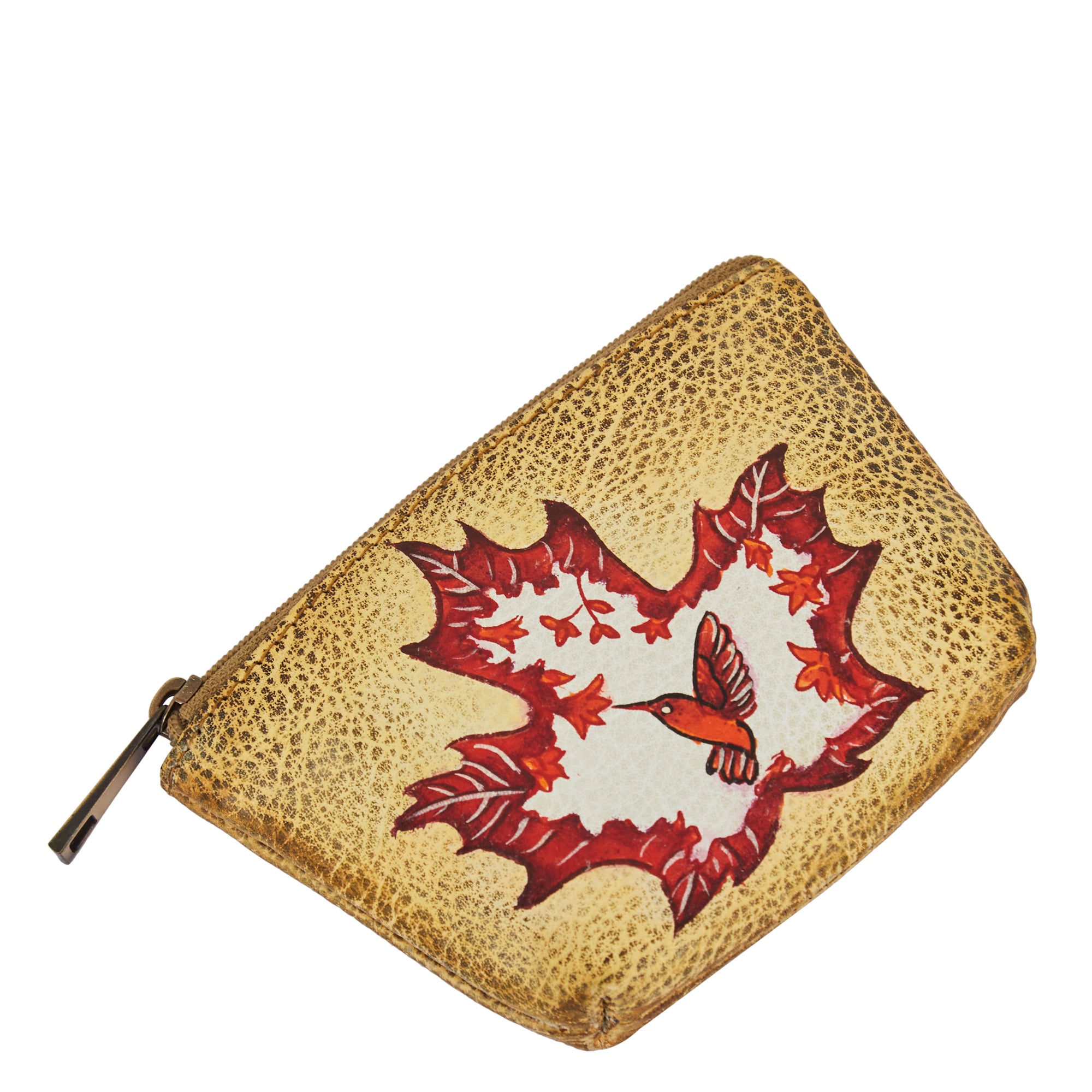 Leather coin pouch featuring a hand-painted Canadian design