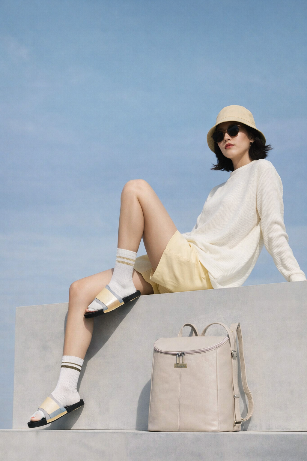 Leather Taupe/Off White Backpack Purse for Women - Daypack For Travel, Daily Use and Work