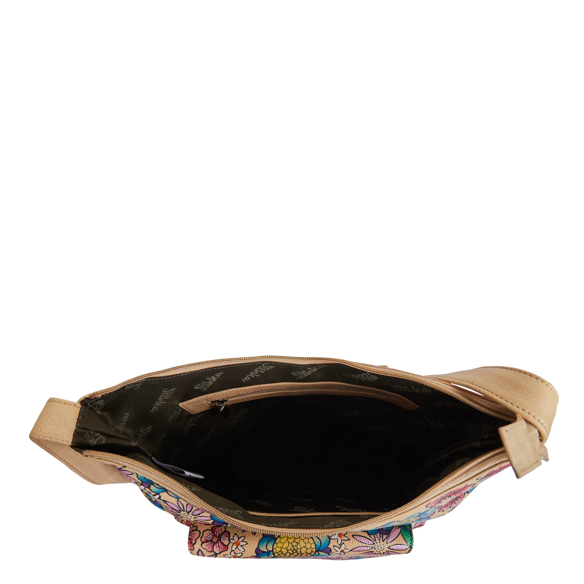 Elegant Leather Hobo Bag with Hand-Painted Floral Design