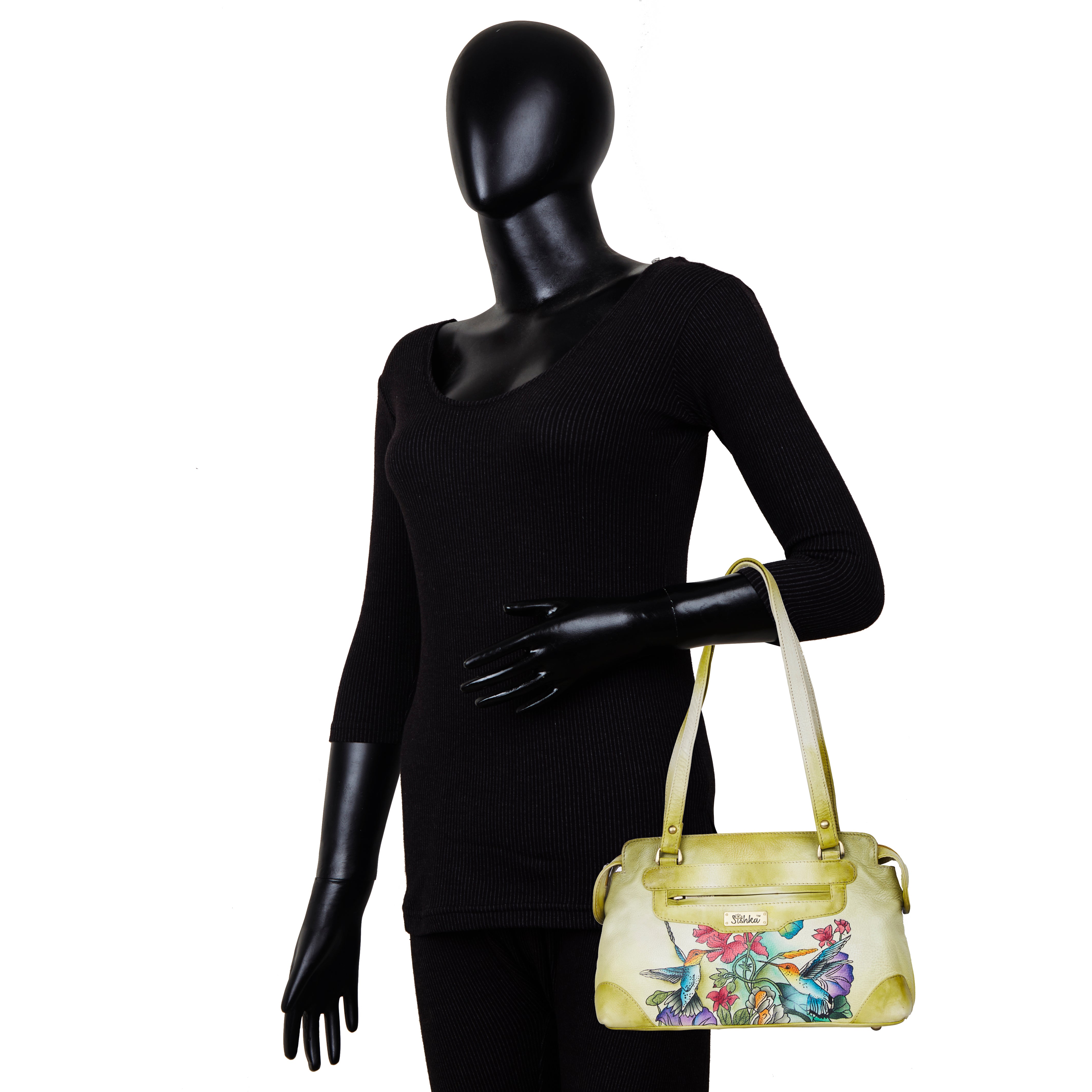 Hand-Painted Lemon Yellow Leather Shoulder Bag