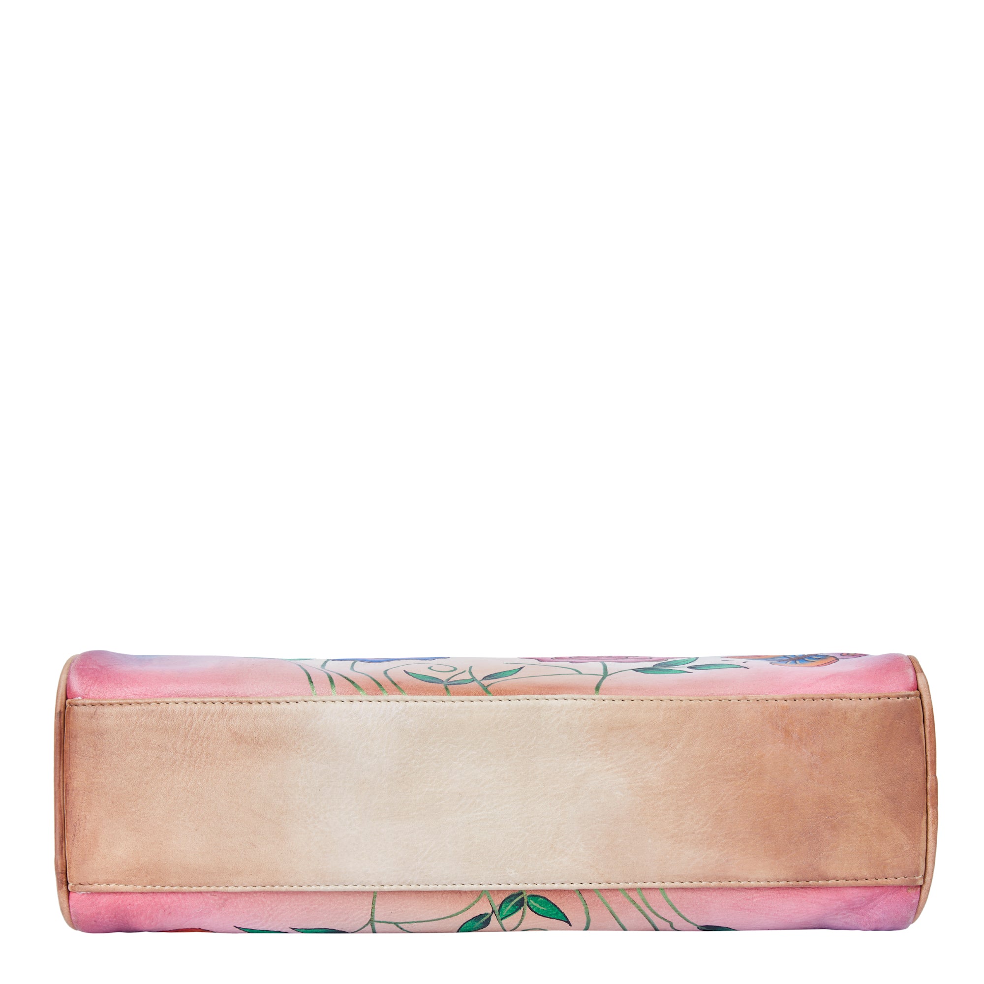 Beige Leather Shoulder Bag with Elegant Hand-Painted Artwork
