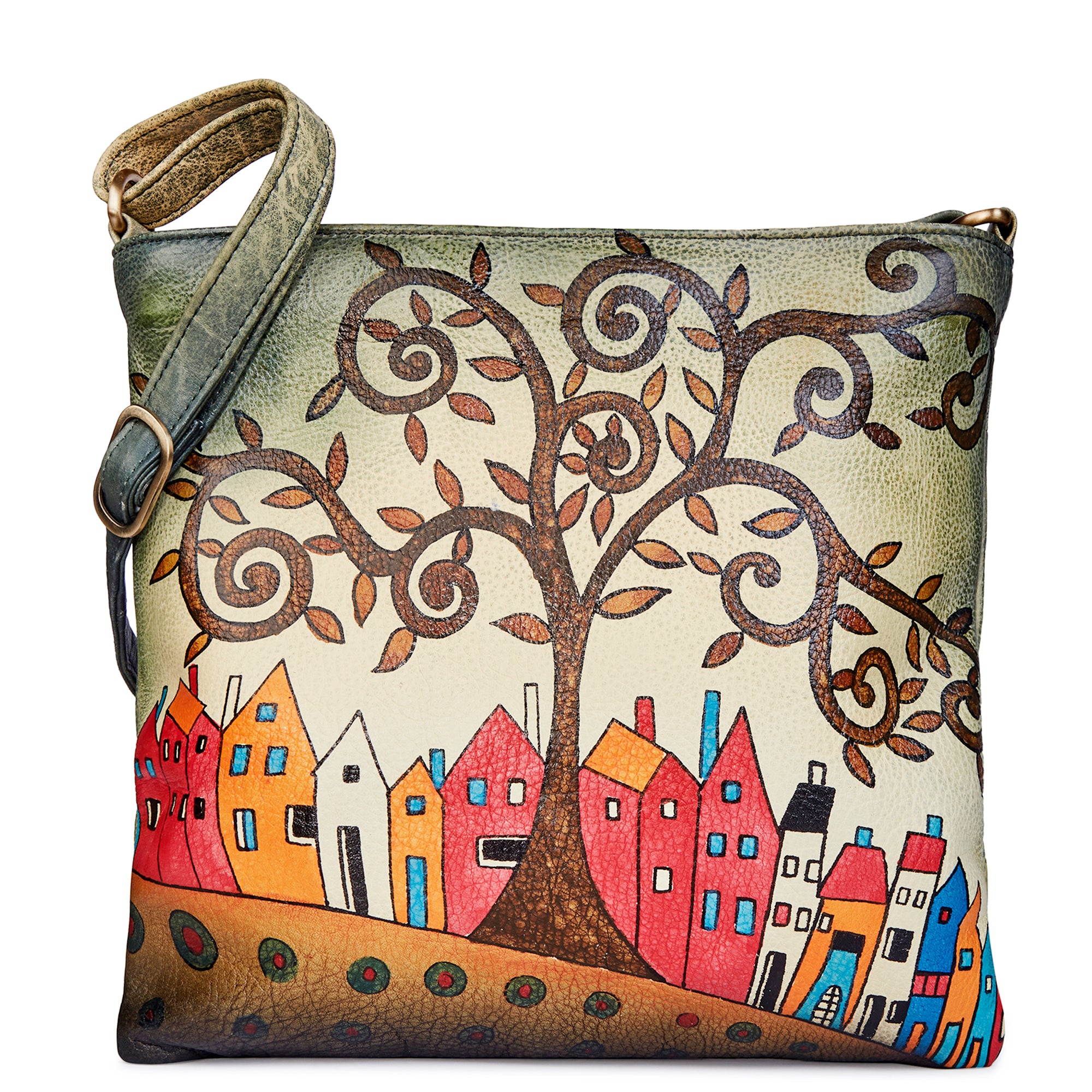 Hand-Painted Black Slim Crossbody bag with Dual Compartments