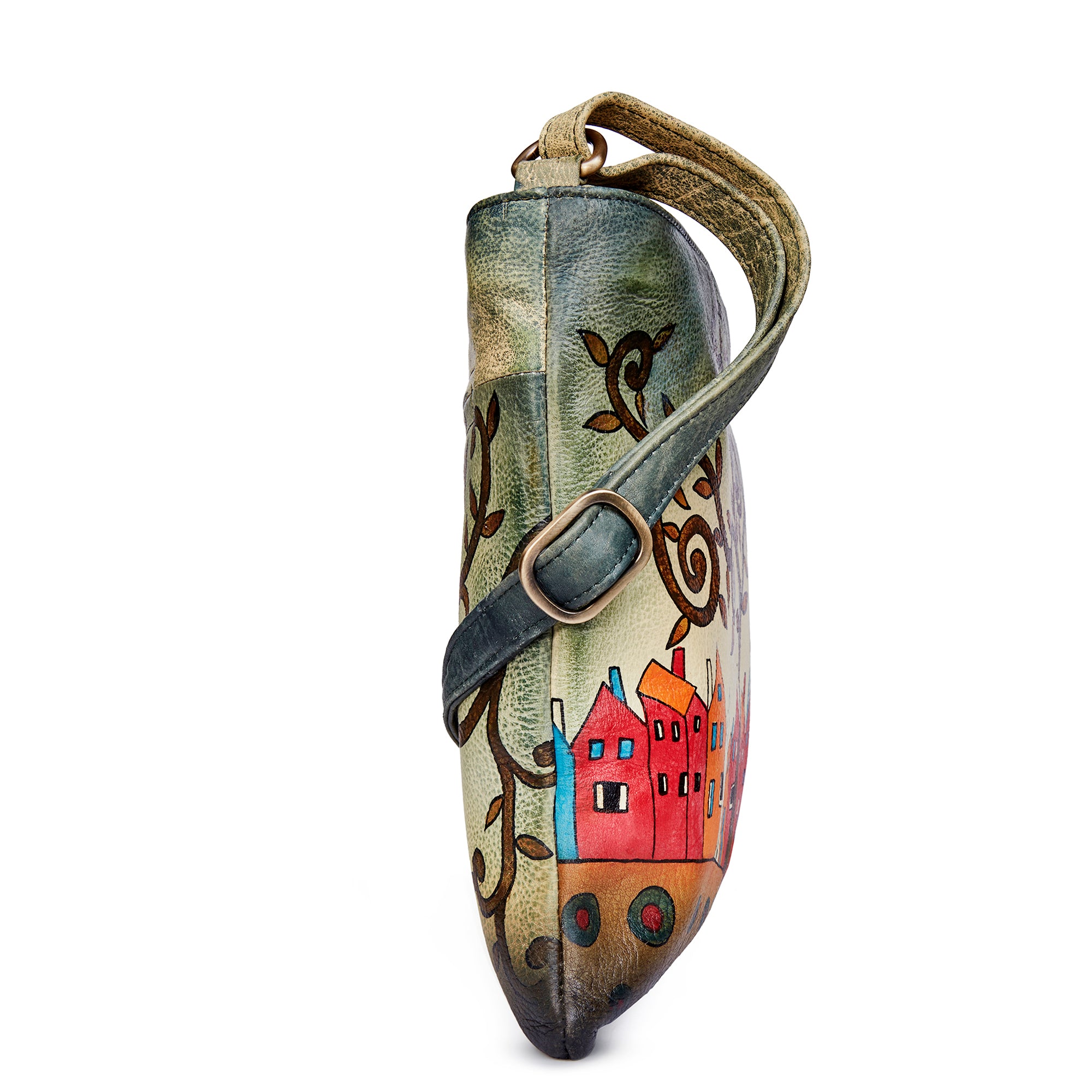 Hand-Painted Black Slim Crossbody bag with Dual Compartments