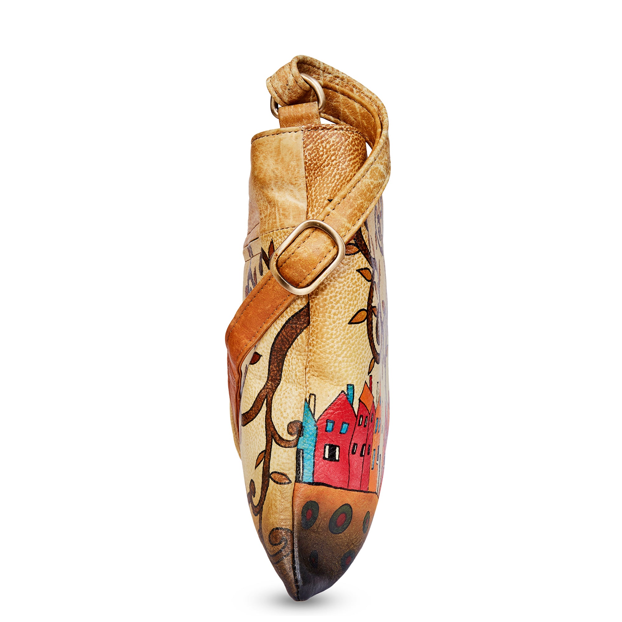 House Brown Crossbody Bag with Dual Compartments - Hand-Painted
