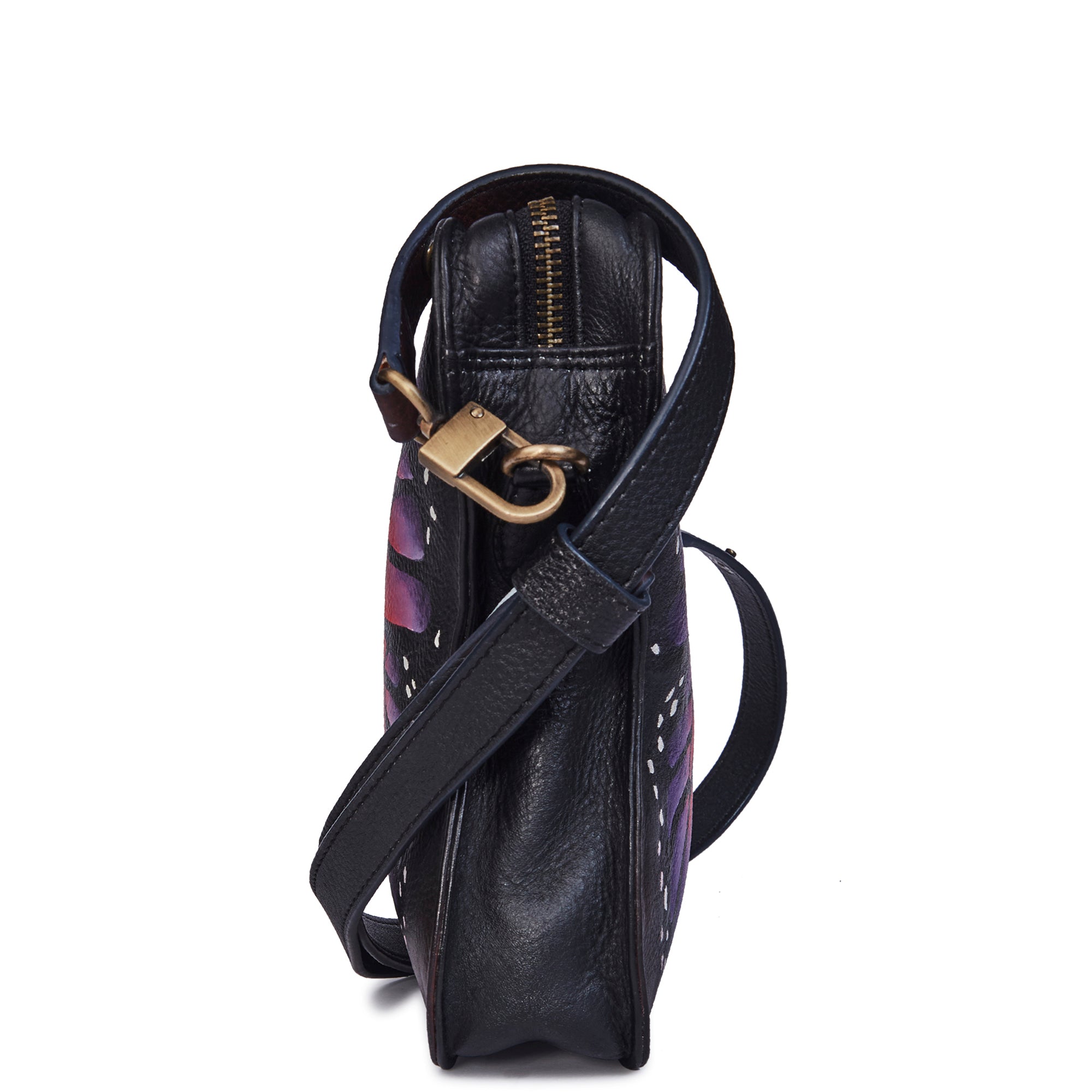 Hand Painted Purple Butterfly-Shaped Crossbody Bag