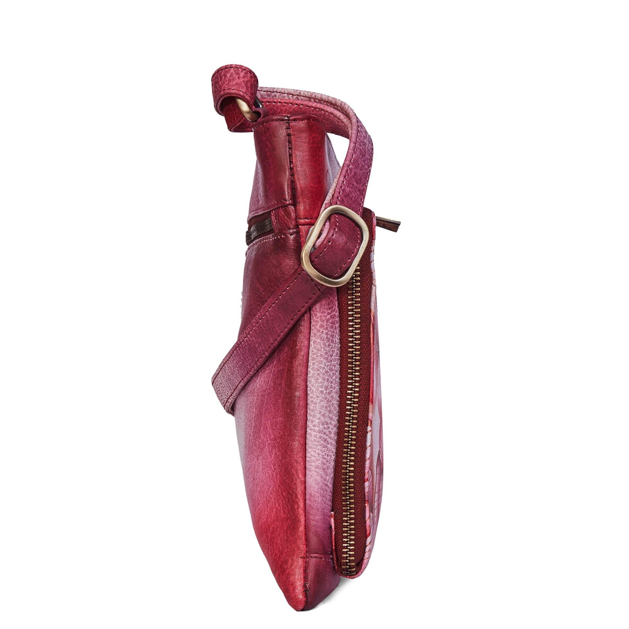 Floral Hand Painted Crossbody Bag with Front Zip Organizer