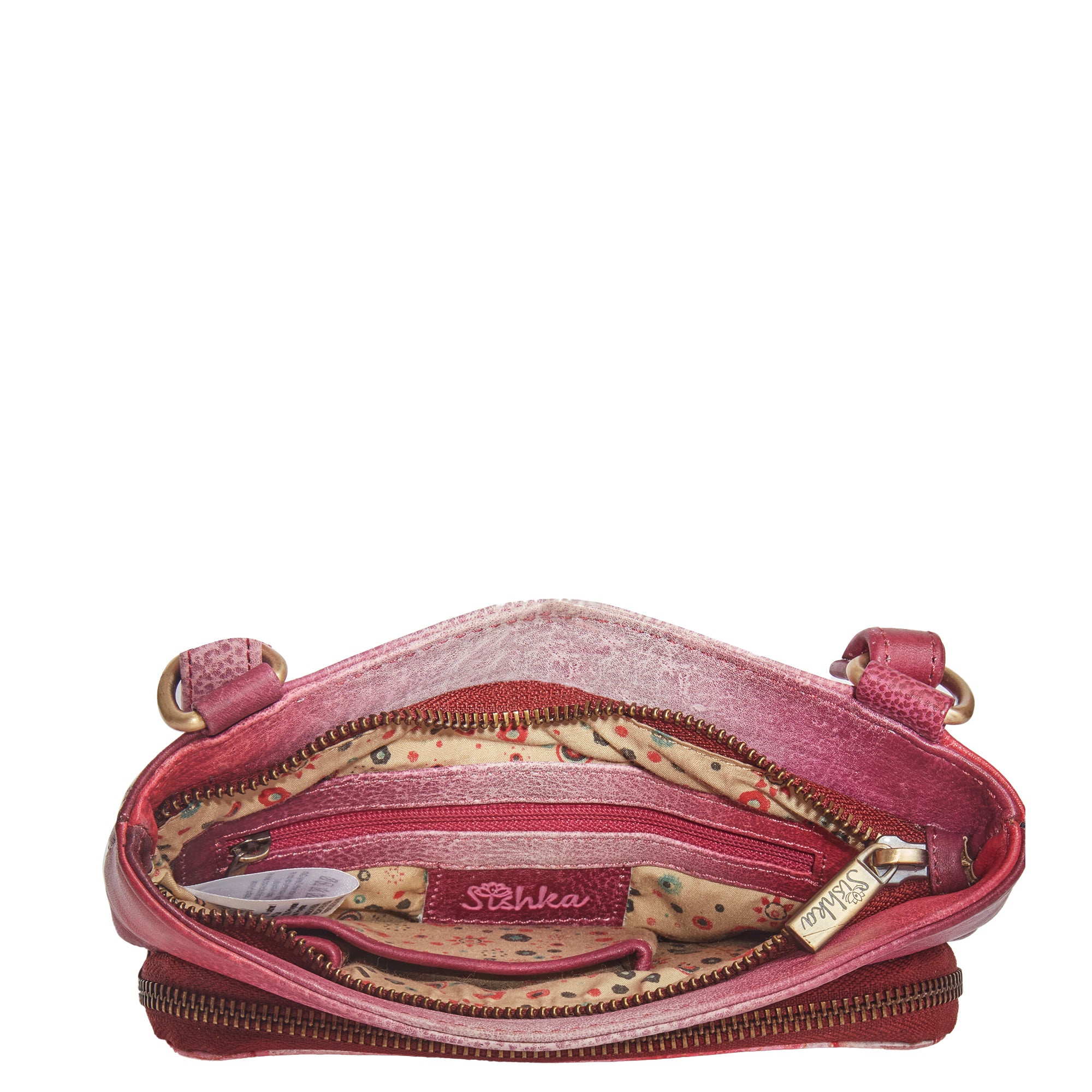 Floral Hand Painted Crossbody Bag with Front Zip Organizer