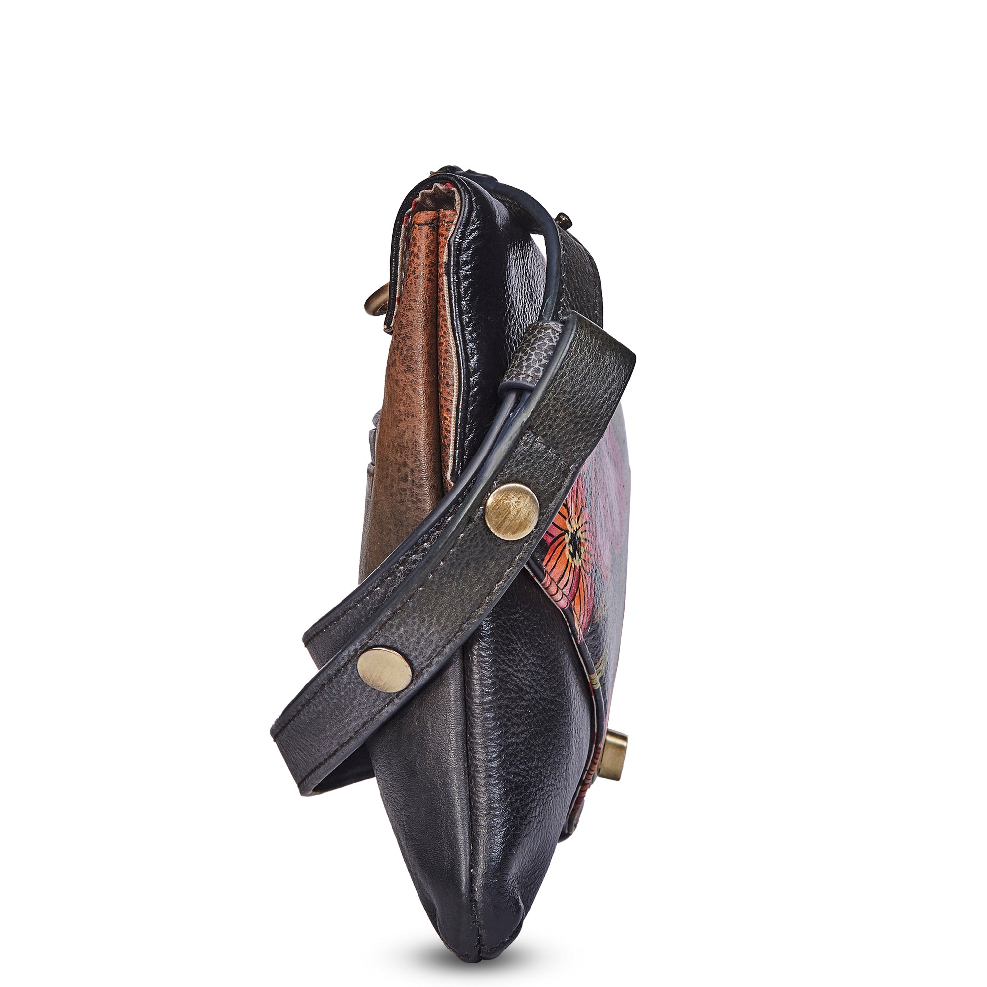 Hand-Painted Black Leather Envelope Clutch Bag for Women - Spring Collection