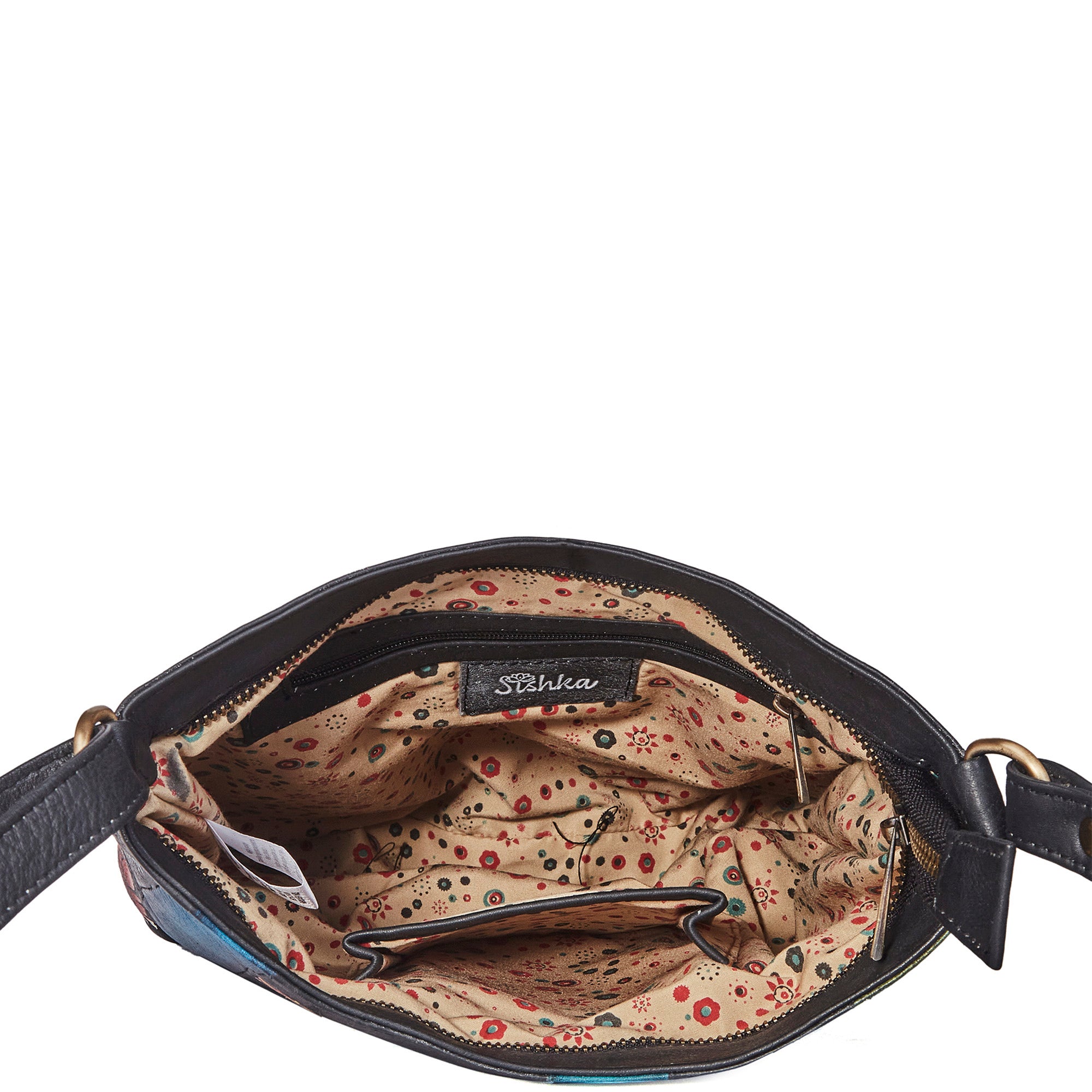 Hand-Painted Feather Artwork Crossbody Bag with Back Zip & Straps