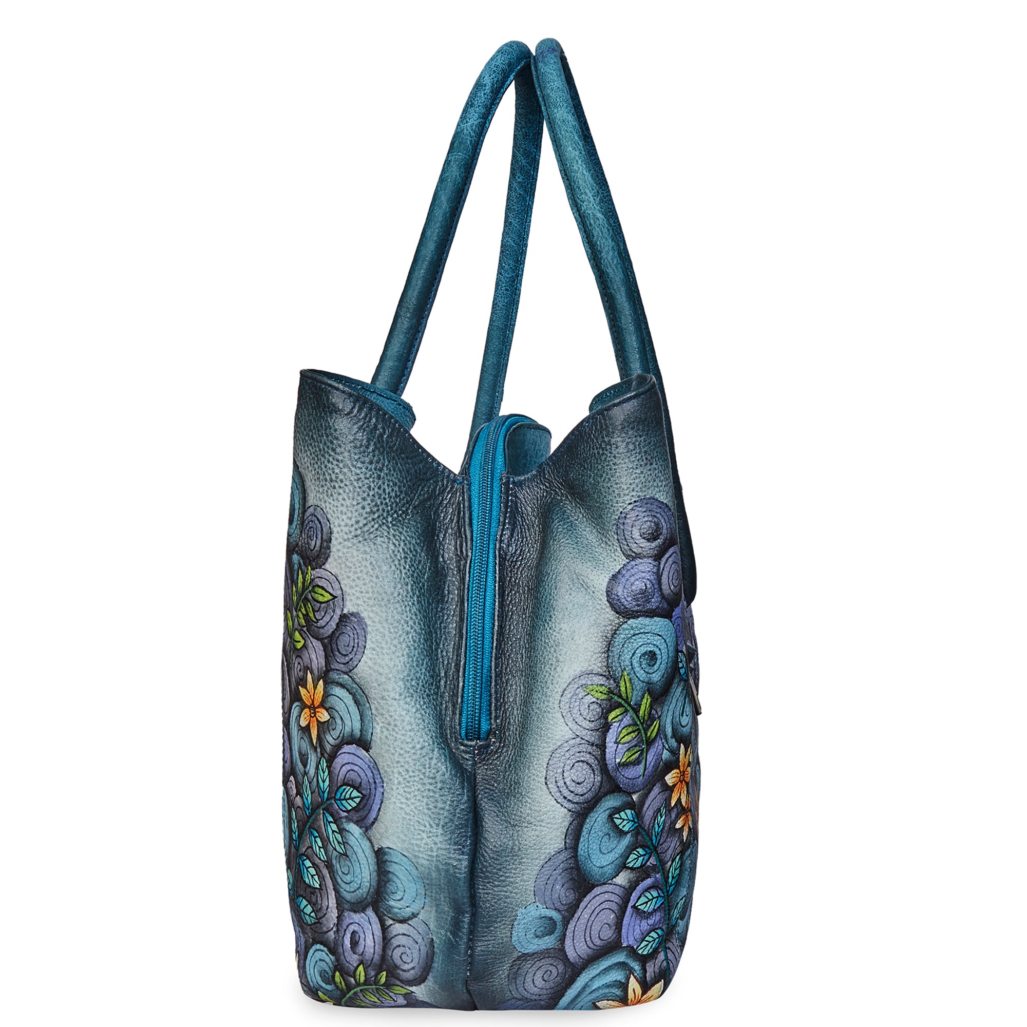 Ladies' Hand-Painted Leather Traveler's Tote Bag - Abstract Design