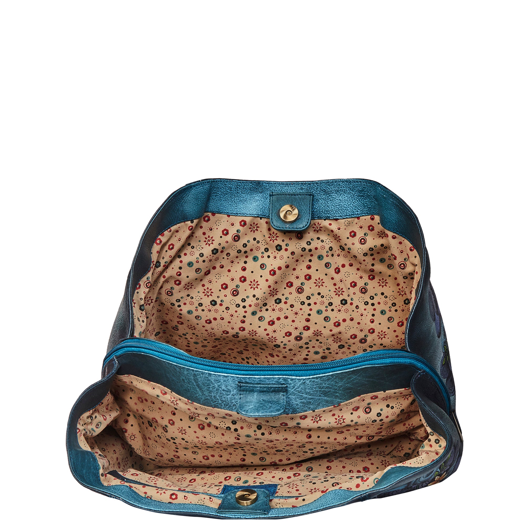 Ladies' Hand-Painted Leather Traveler's Tote Bag - Abstract Design