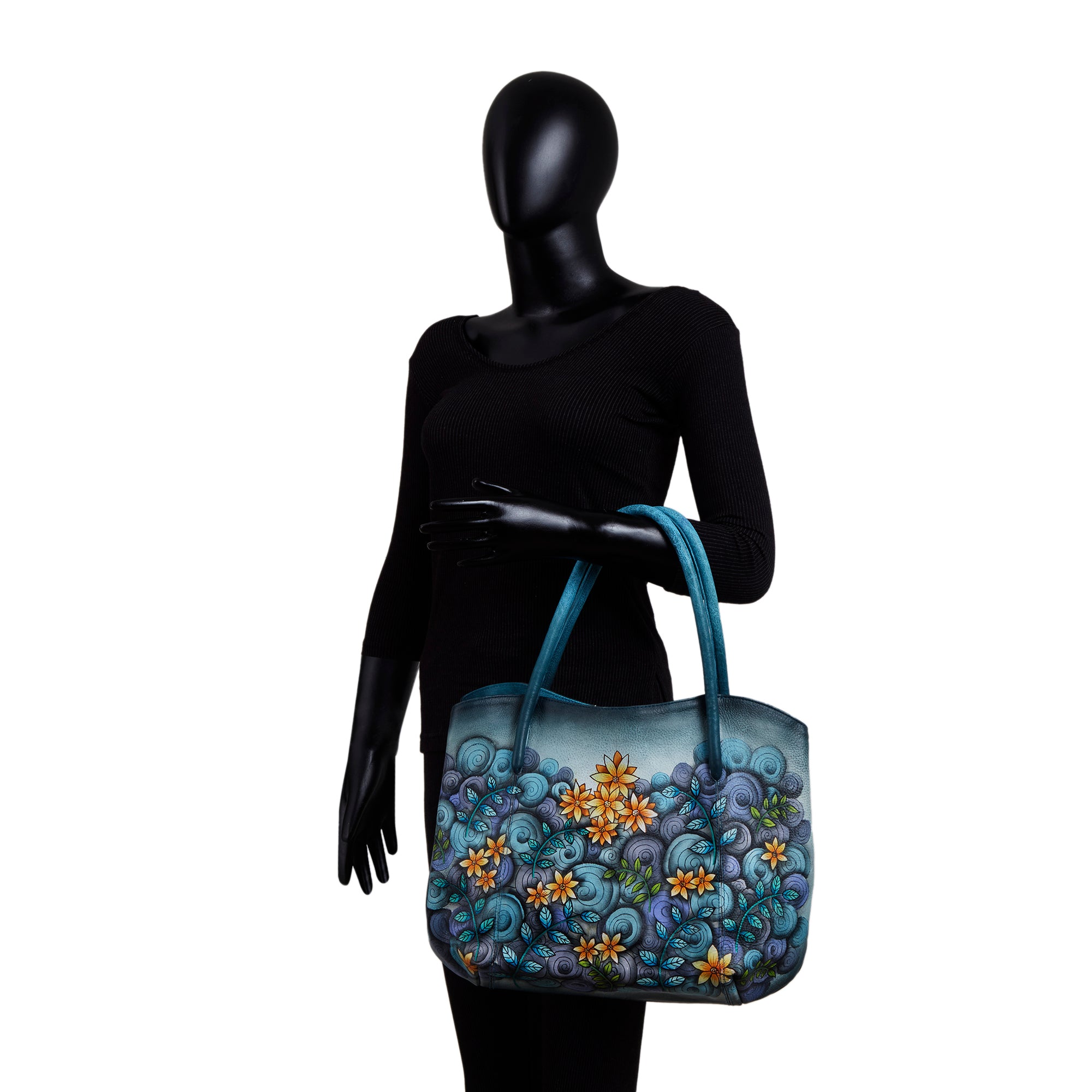 Ladies' Hand-Painted Leather Traveler's Tote Bag - Abstract Design