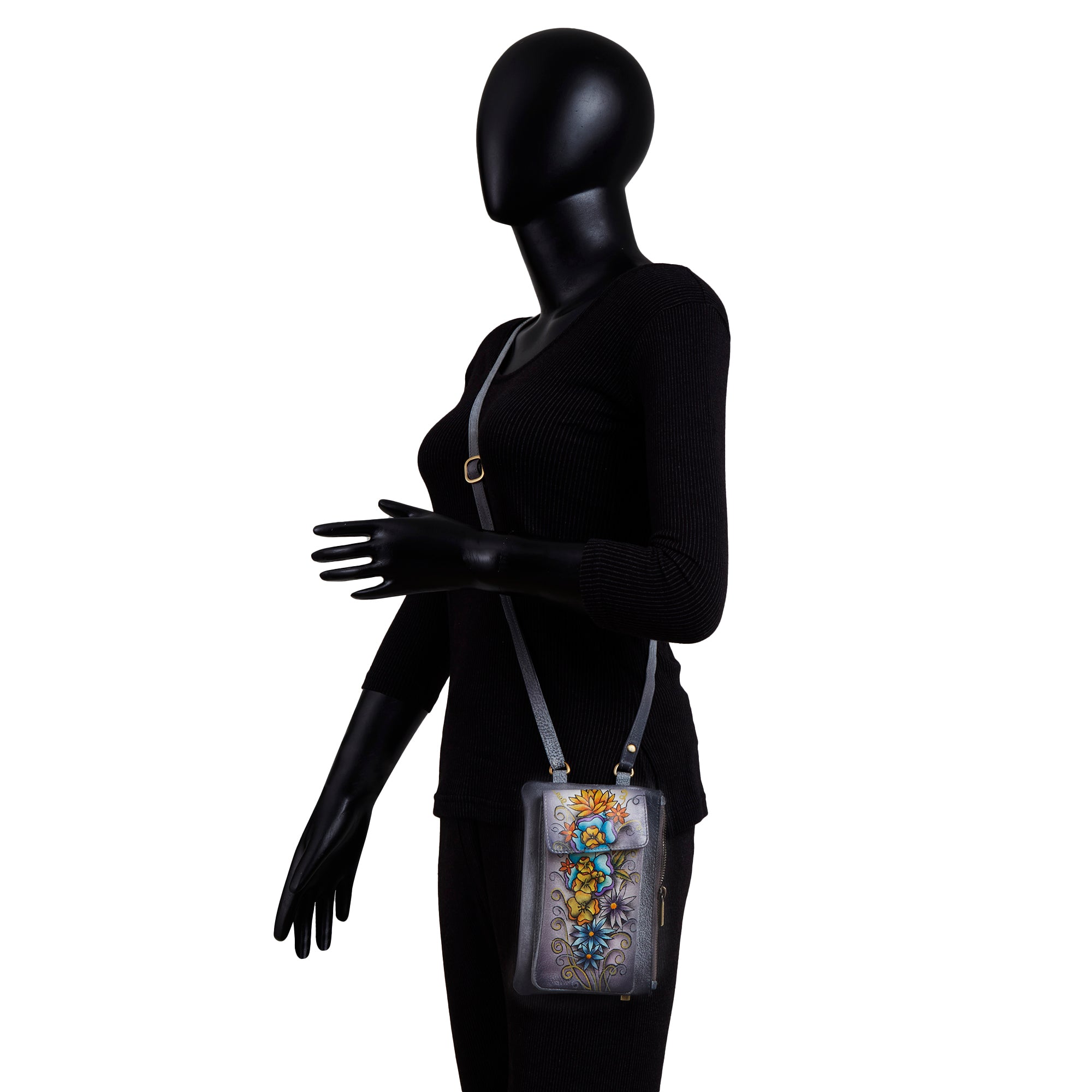 Hand-Painted Leather Phone Wallet for Women, Cross body Cell Phone Bag with Strap, Stylish Purse
