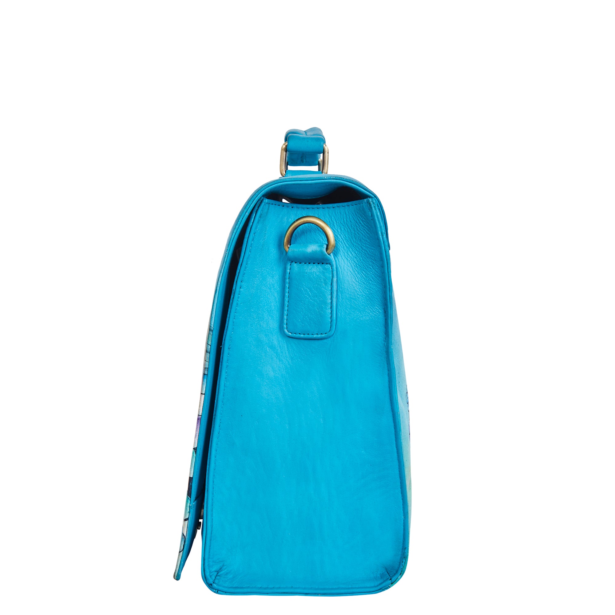 Sishka Women Leather Hand-Painted "Beautiful Dream" Business Bag – Blue Laptop Briefcase & Crossbody Satchel for Office, Travel & Work.