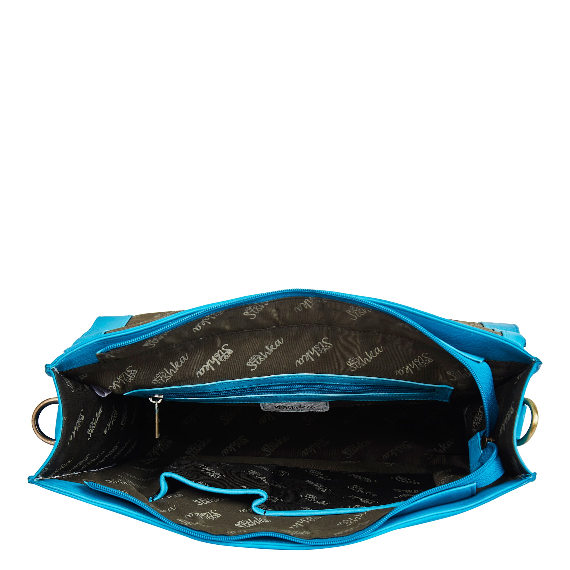 Sishka Women Leather Hand-Painted "Beautiful Dream" Business Bag – Blue Laptop Briefcase & Crossbody Satchel for Office, Travel & Work.
