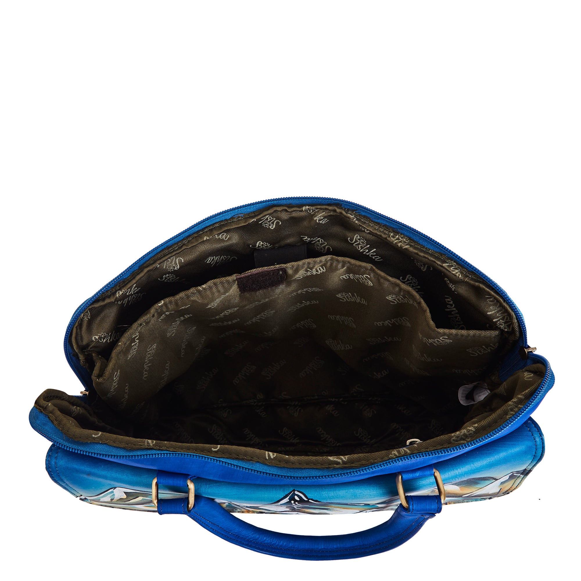 Sishka Hand-Painted Leather Business Bag for Women – Mountain Art, Stylish Satchel & Shoulder Purse.