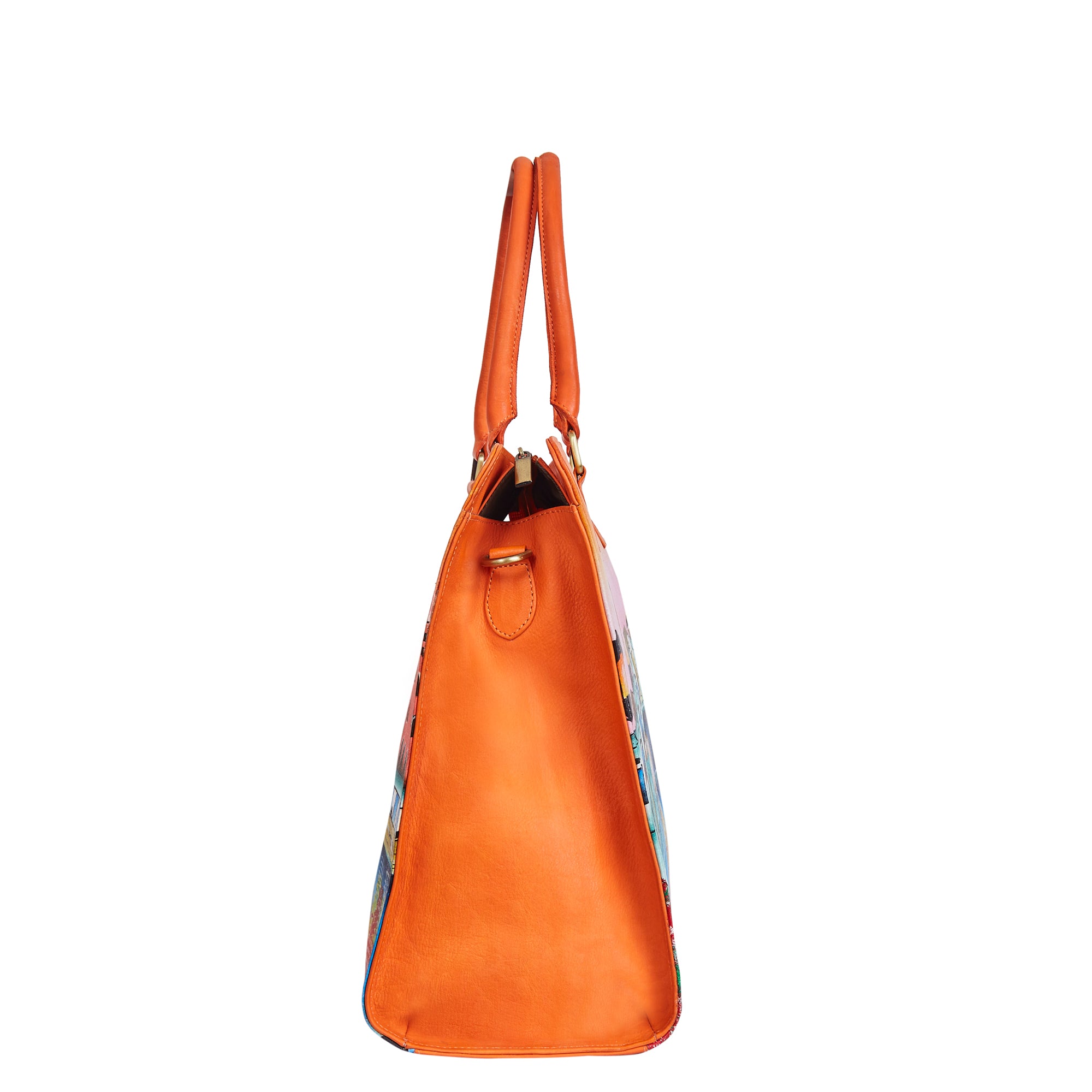 Sishka Hand-Painted Leather Business Bag – Venice Cityscape Artwork, Orange-Tone Laptop Briefcase & Crossbody Satchel for Women