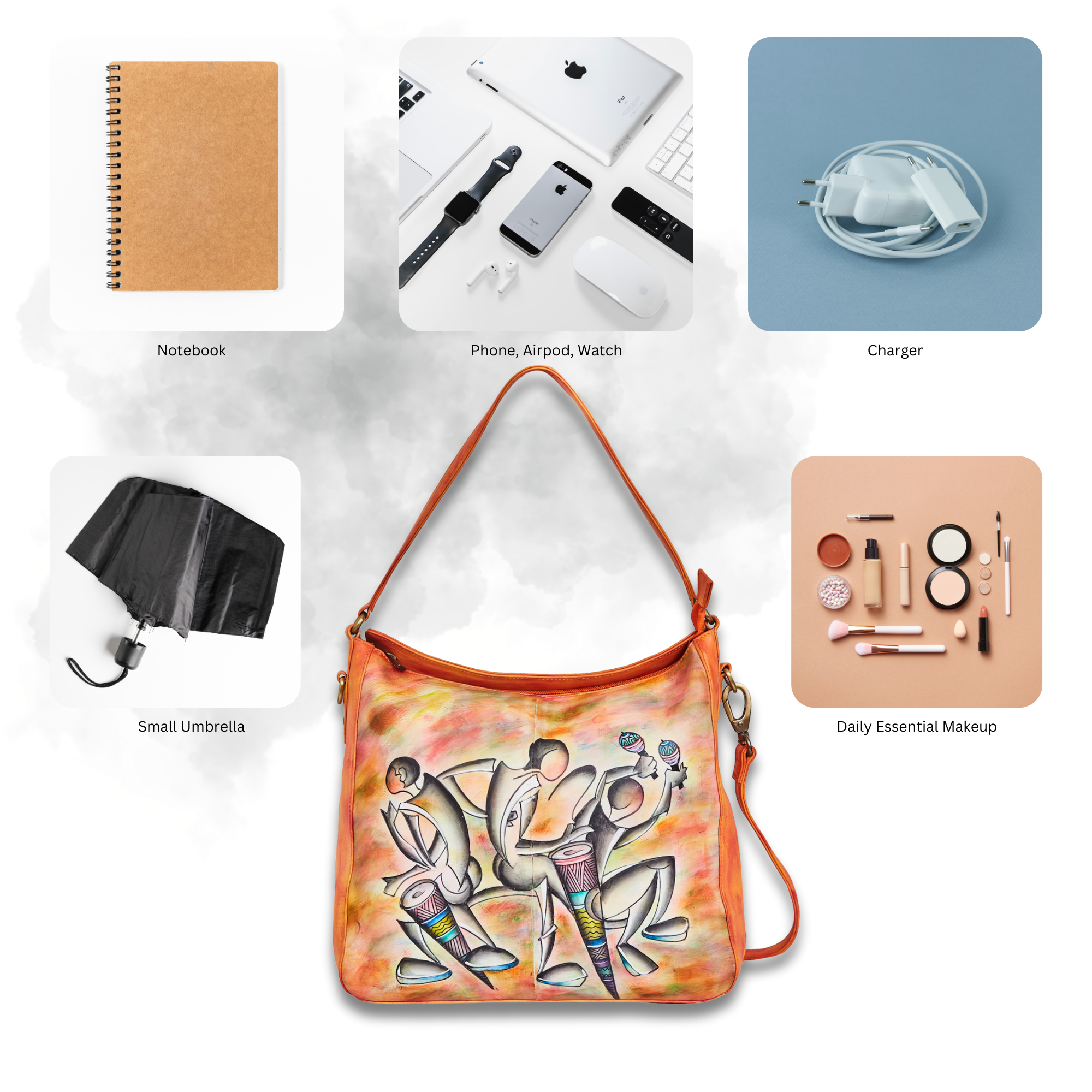 Vibrant Dance Art Hand-Painted Leather Carry-All Satchel Crossbody & Shoulder Bag