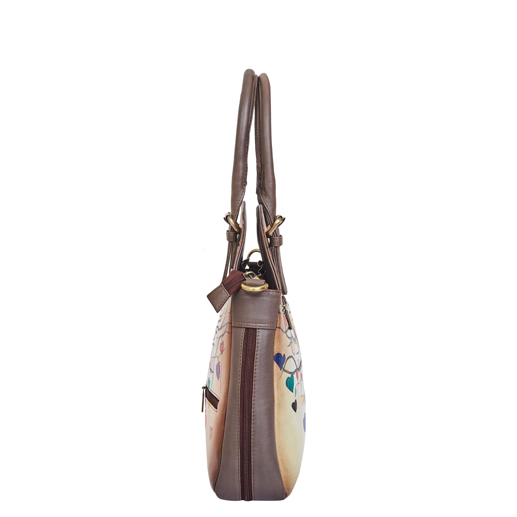 Heart & Tree Art Hand-Painted Leather Tote Shoulder Bag