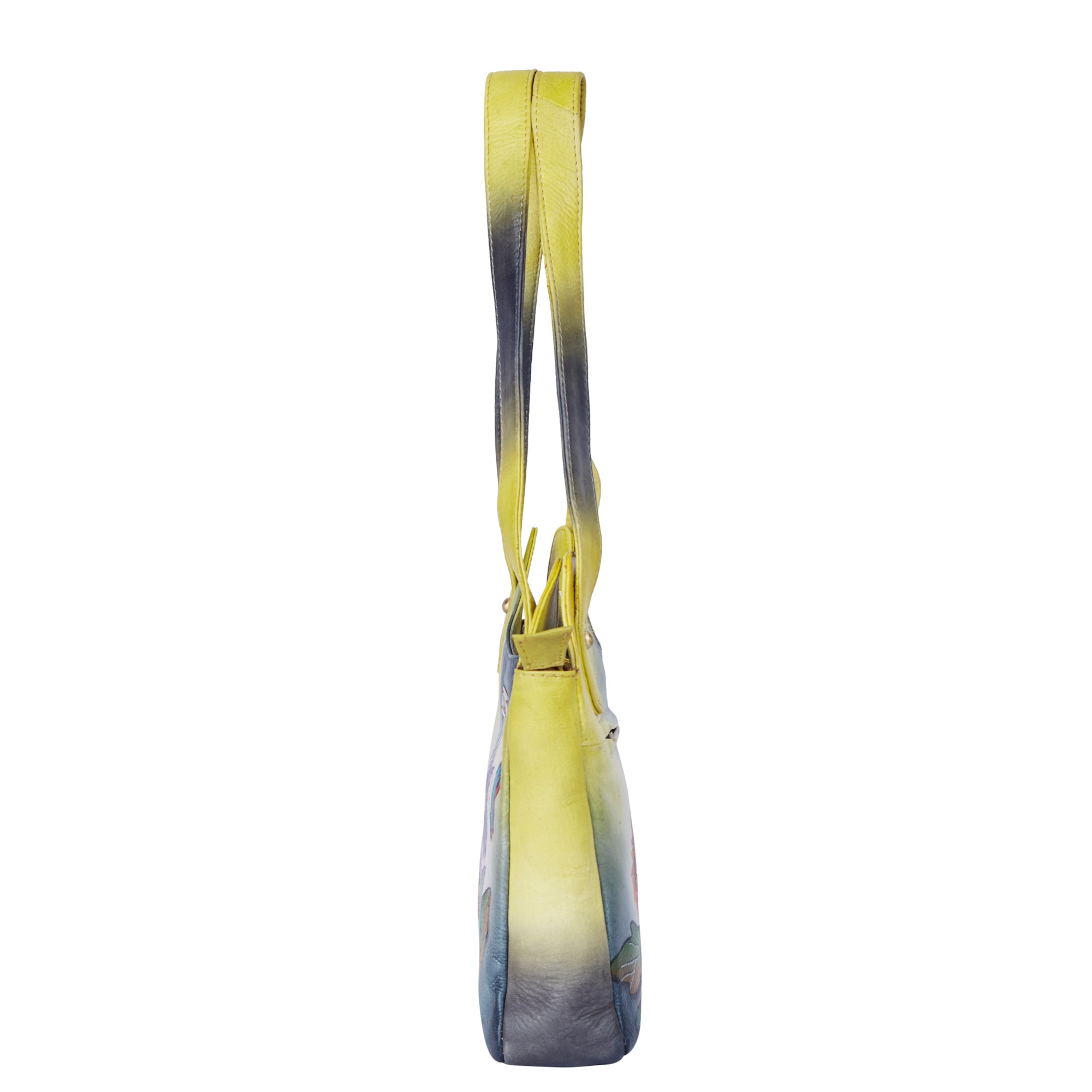 Elegant hand-painted leather Hobo bag with yellow sunflowers and butterflies