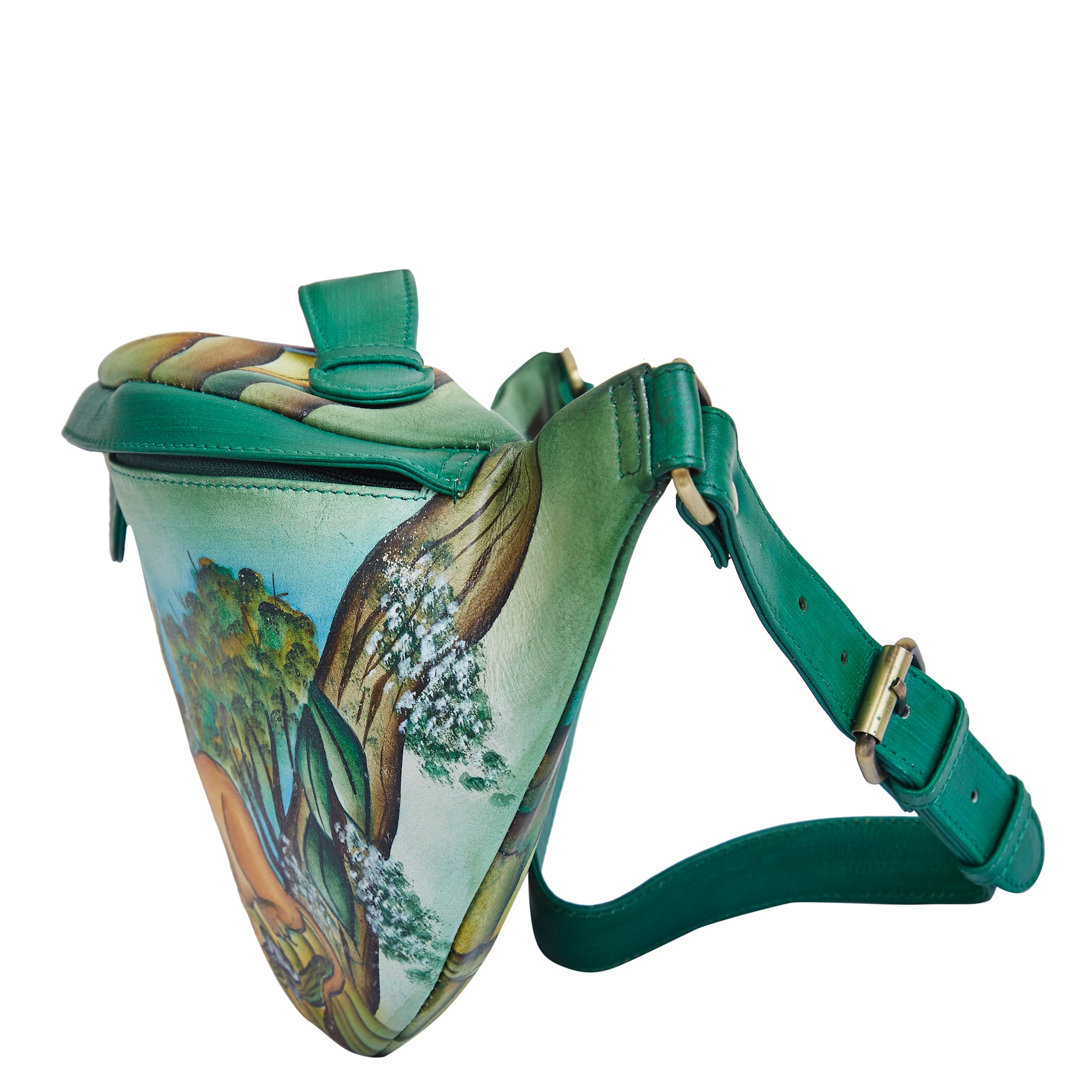 Sishka Hand-Painted Lion leather Fanny Pack – Gift-Ready Belt Bag with Adjustable Crossbody Strap for Travel & Festivals.